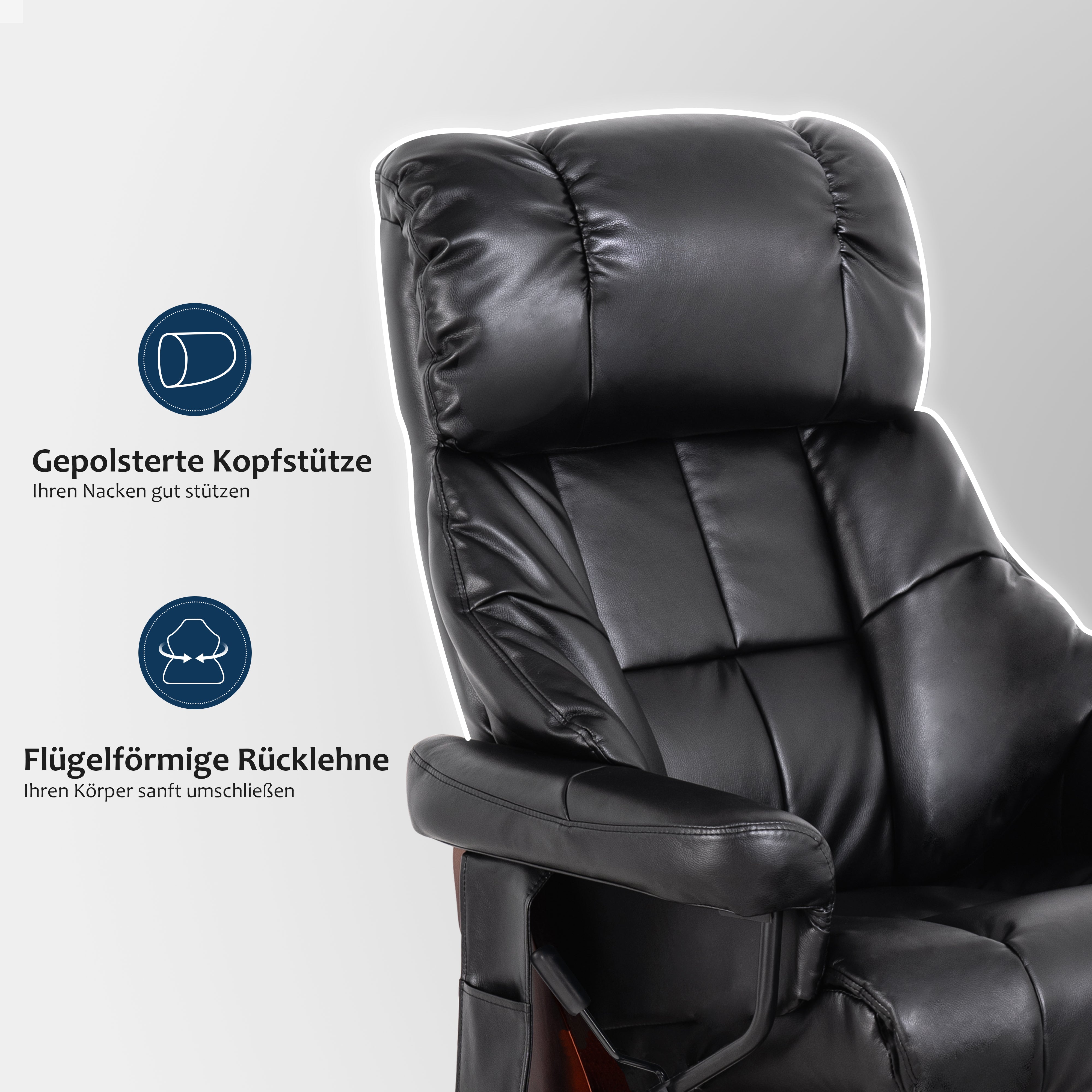 MCombo Poltrona relax con poggiapiedi, poltrona girevole a 360° con funzione reclinabile, moderna poltrona TV con tasca laterale per soggiorno, in ecopelle, 9068