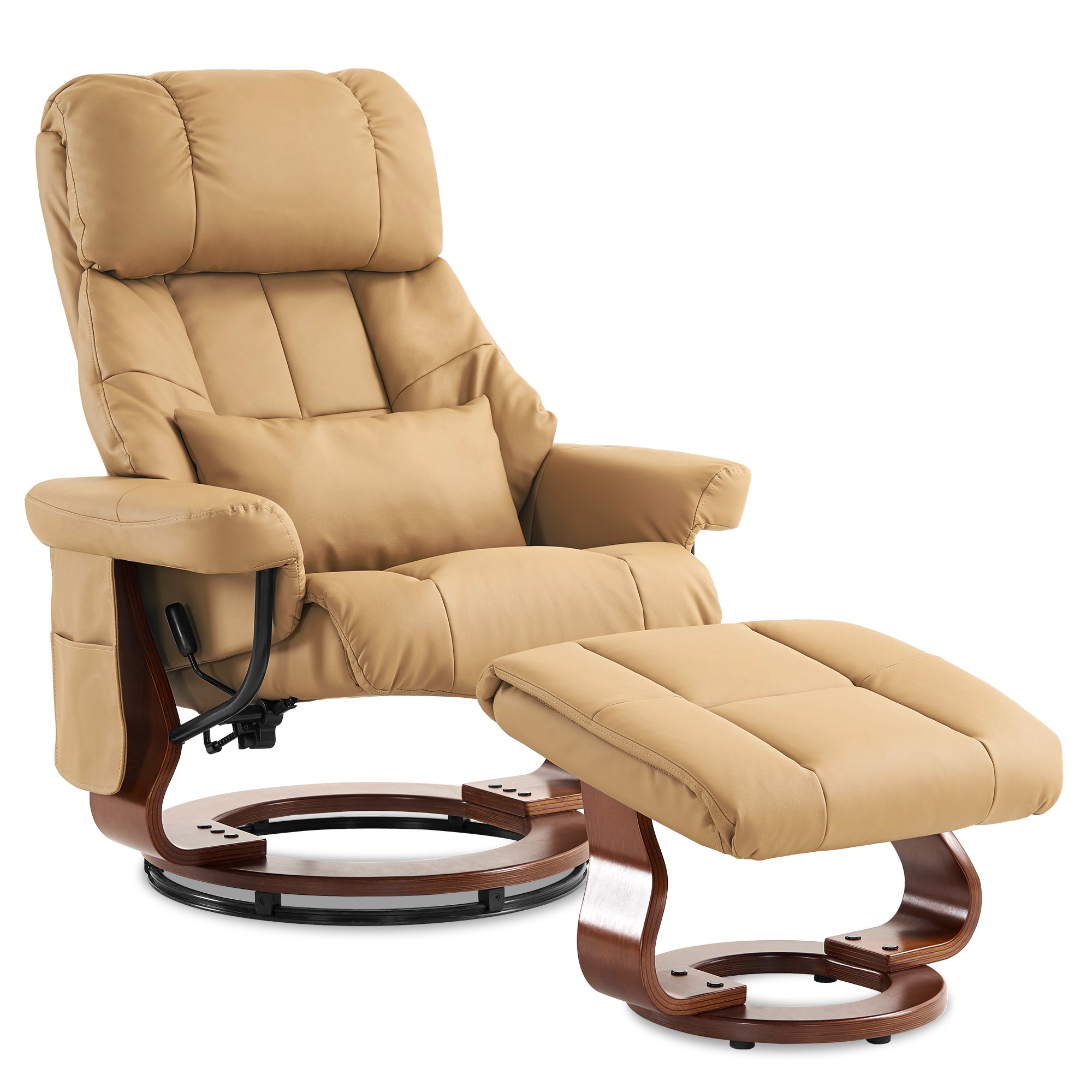 MCombo Poltrona relax con poggiapiedi, poltrona girevole a 360° con funzione reclinabile, moderna poltrona TV con tasca laterale per soggiorno, in ecopelle, 9068