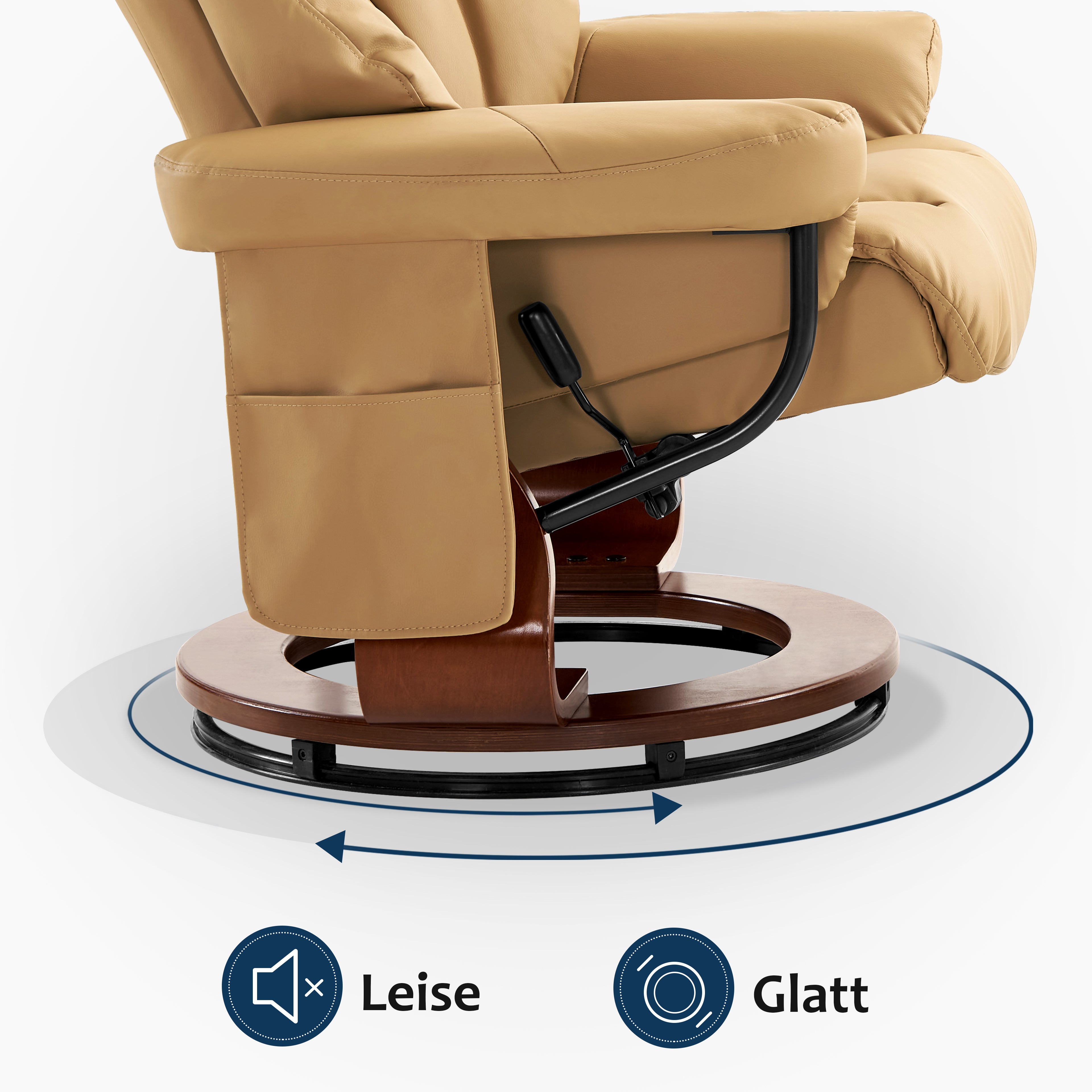 MCombo Poltrona relax con poggiapiedi, poltrona girevole a 360° con funzione reclinabile, moderna poltrona TV con tasca laterale per soggiorno, in ecopelle, 9068