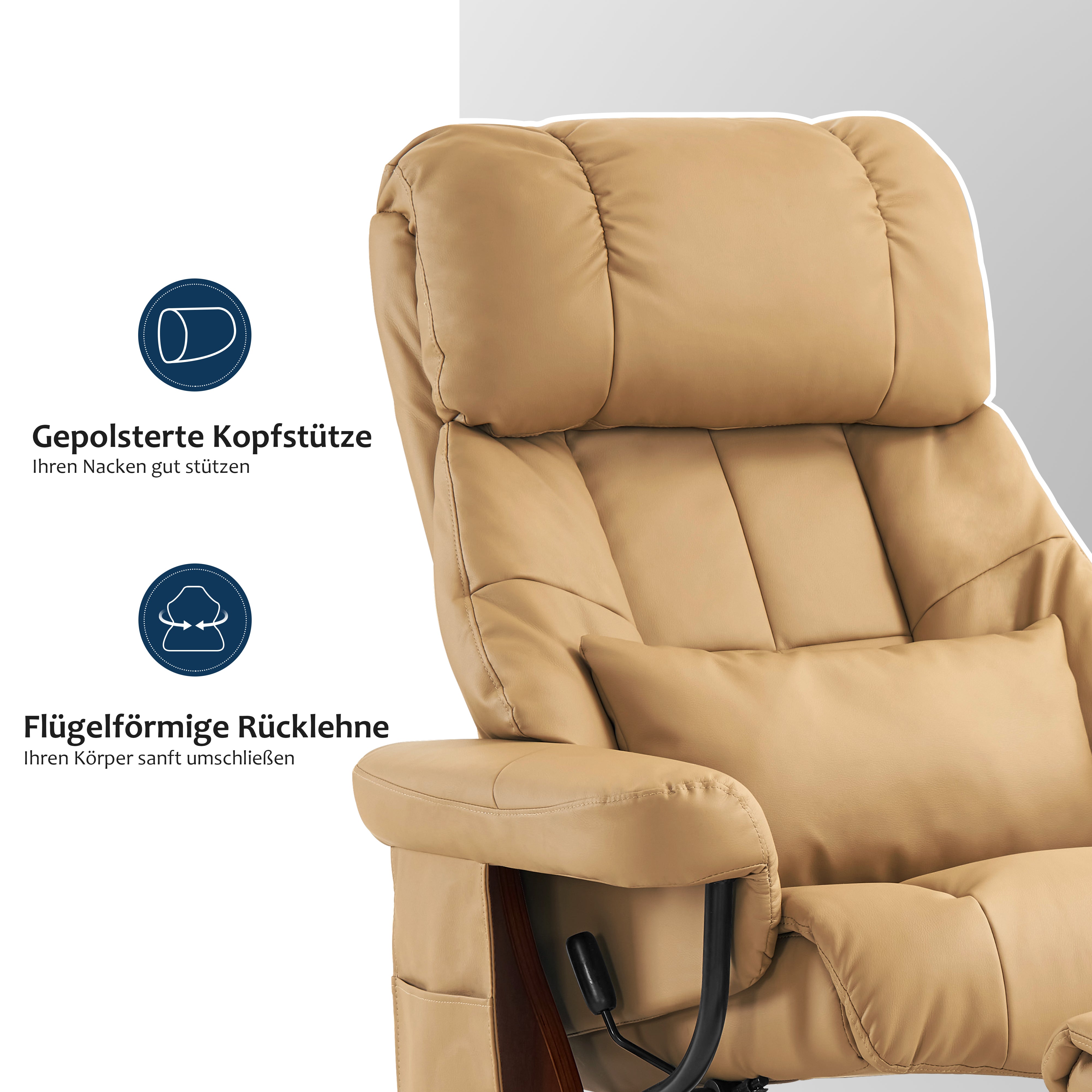 MCombo Poltrona relax con poggiapiedi, poltrona girevole a 360° con funzione reclinabile, moderna poltrona TV con tasca laterale per soggiorno, in ecopelle, 9068
