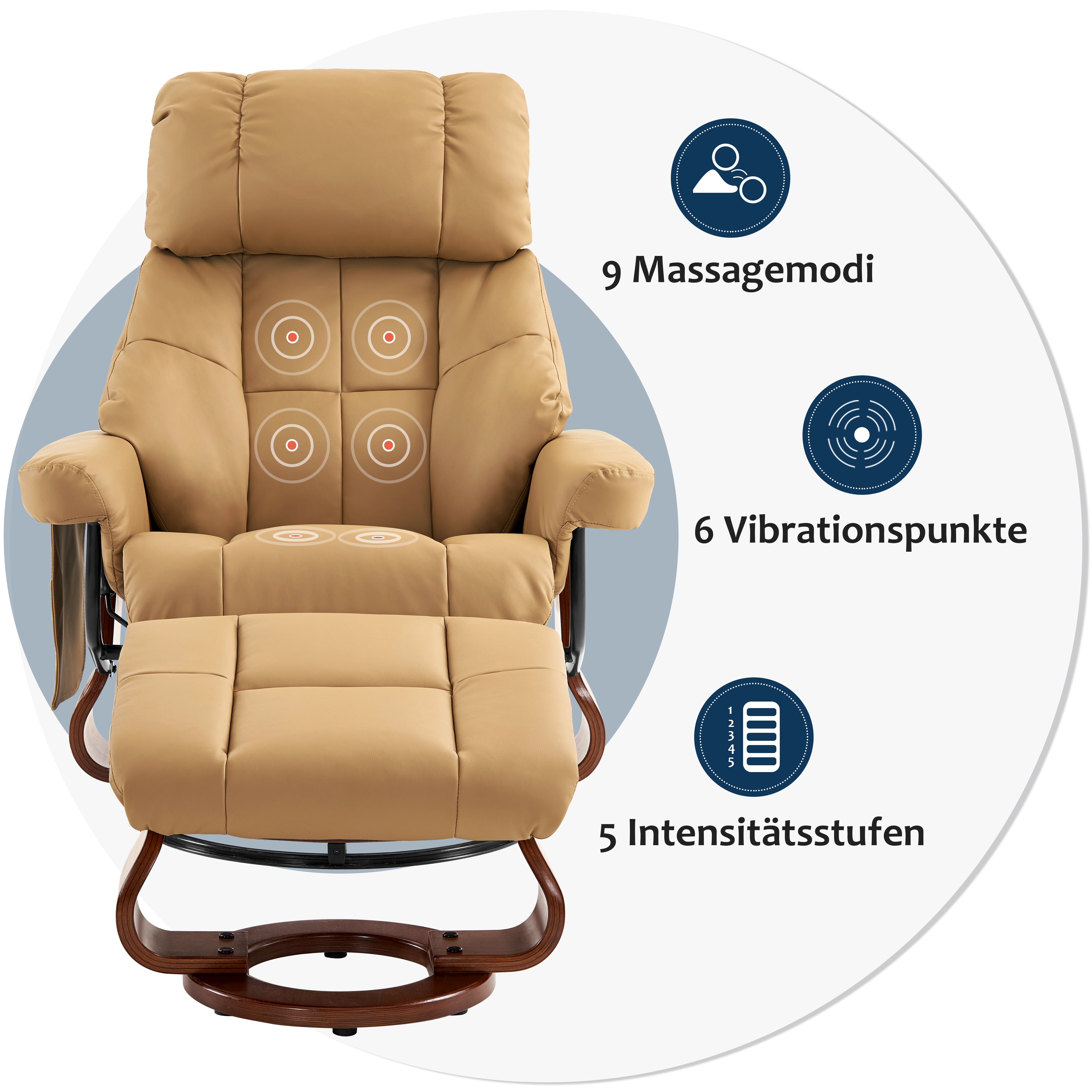 MCombo Poltrona relax con poggiapiedi, poltrona girevole a 360° con funzione reclinabile, moderna poltrona TV con tasca laterale per soggiorno, in ecopelle, 9068