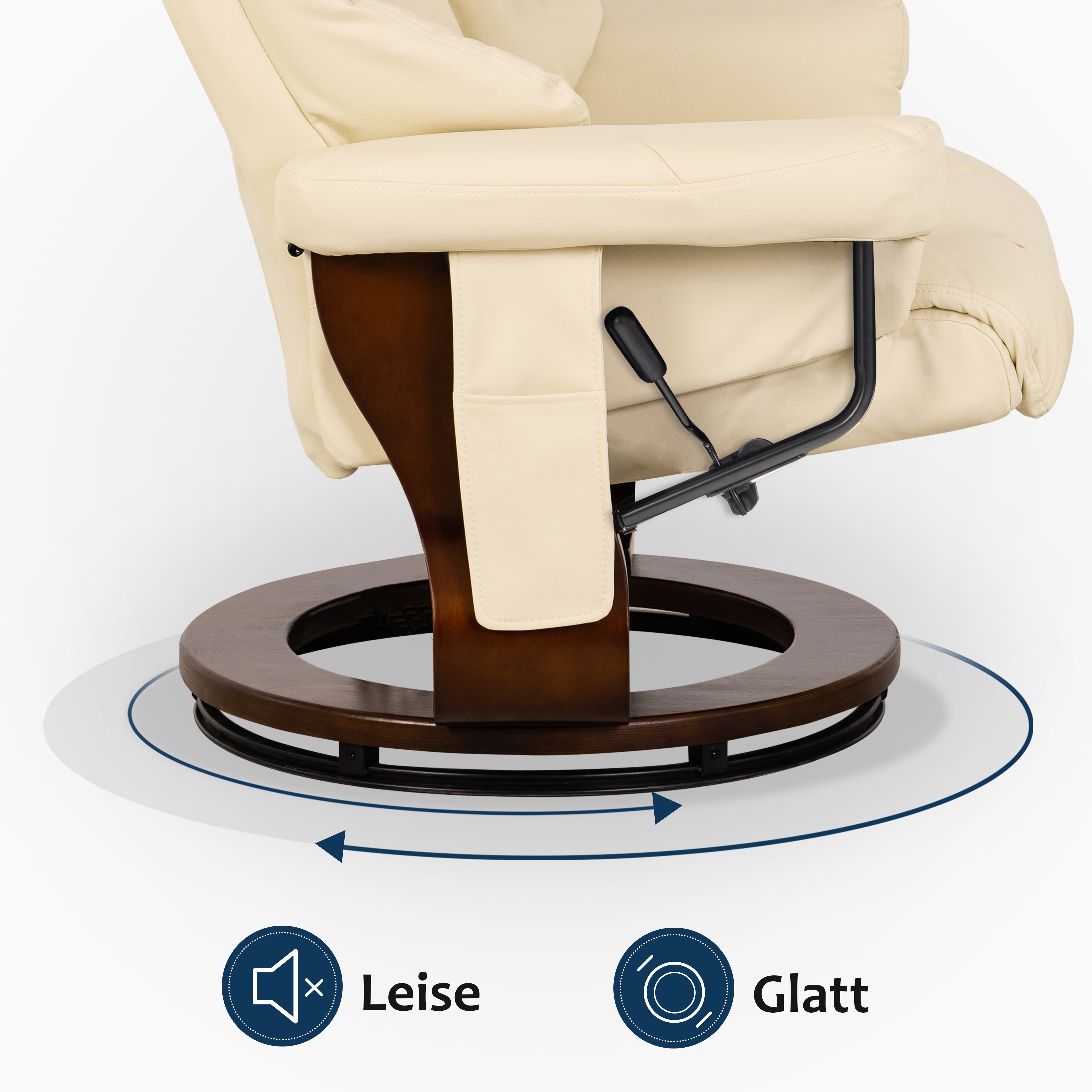 MCombo Poltrona relax con poggiapiedi, poltrona girevole a 360° con funzione reclinabile, moderna poltrona TV con tasca laterale per soggiorno, in ecopelle, 9068