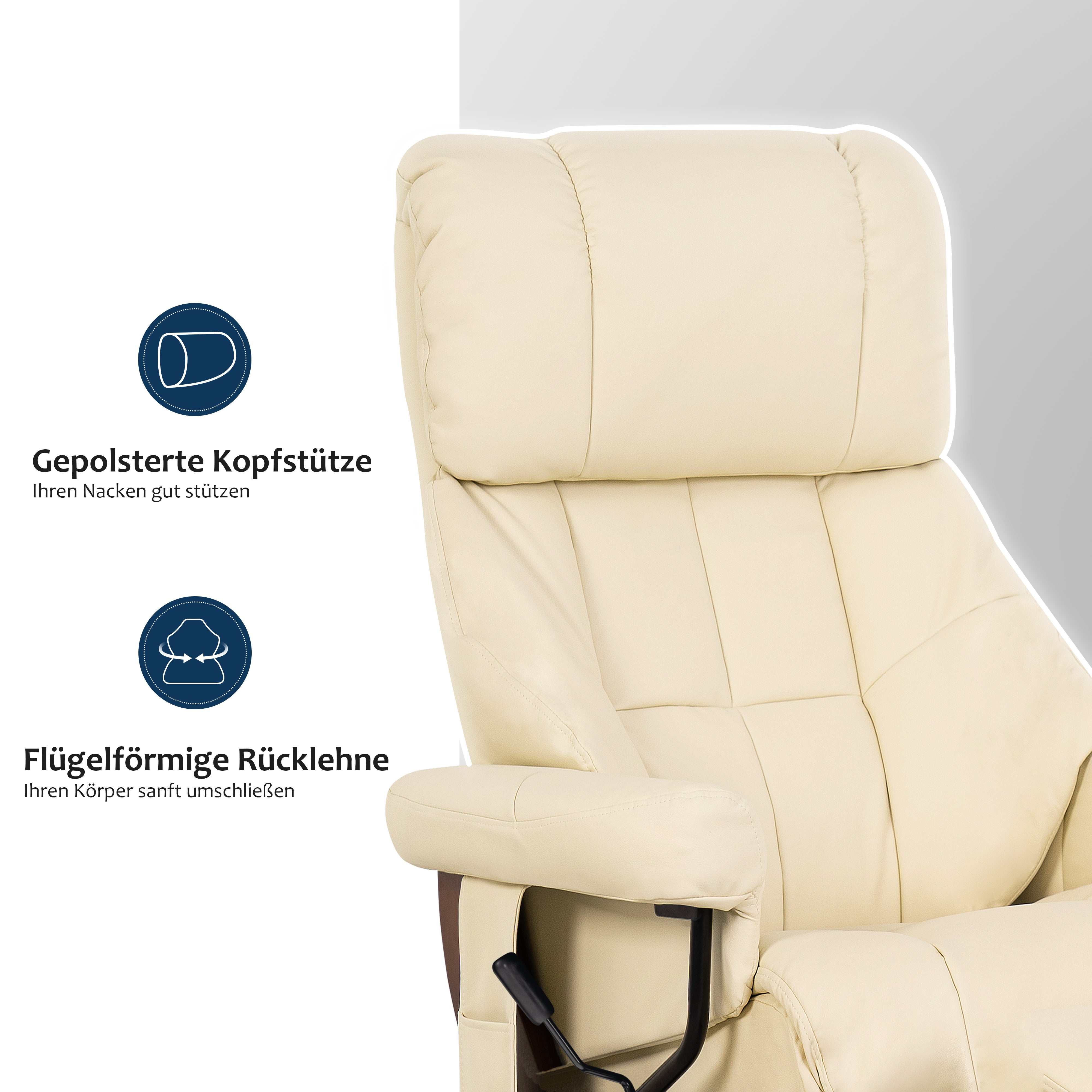MCombo Poltrona relax con poggiapiedi, poltrona girevole a 360° con funzione reclinabile, moderna poltrona TV con tasca laterale per soggiorno, in ecopelle, 9068