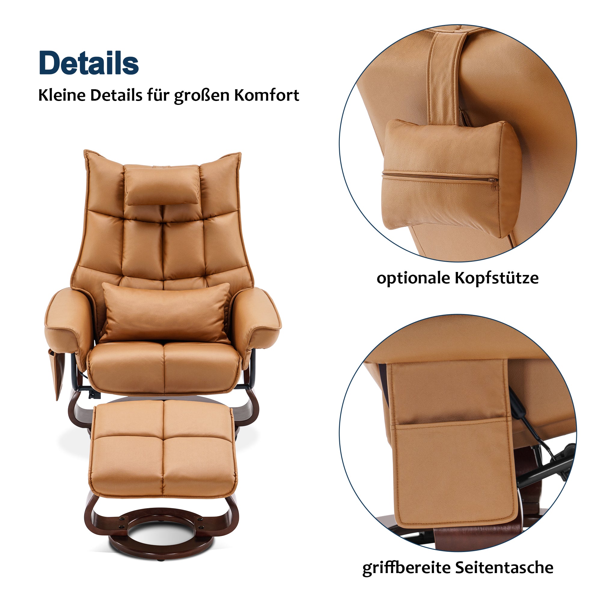 Fauteuil relax MCombo avec repose-pieds 9076, pivotant et inclinable, fauteuil TV moderne pour salon, avec coussin et poche latérale, microfibre/tissu, 140 x 92 x 111 cm
