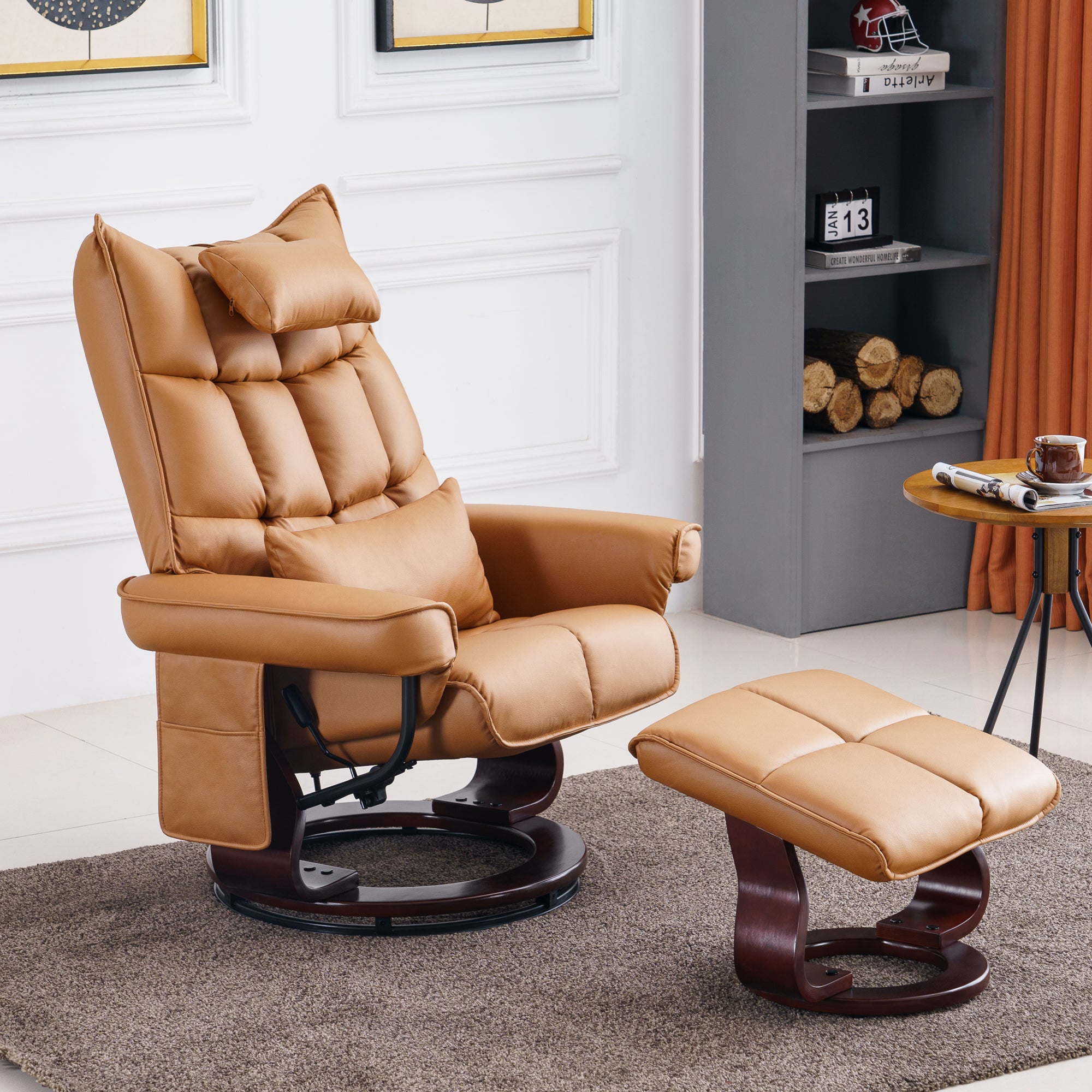 Fauteuil relax MCombo avec repose-pieds 9076, pivotant et inclinable, fauteuil TV moderne pour salon, avec coussin et poche latérale, microfibre/tissu, 140 x 92 x 111 cm