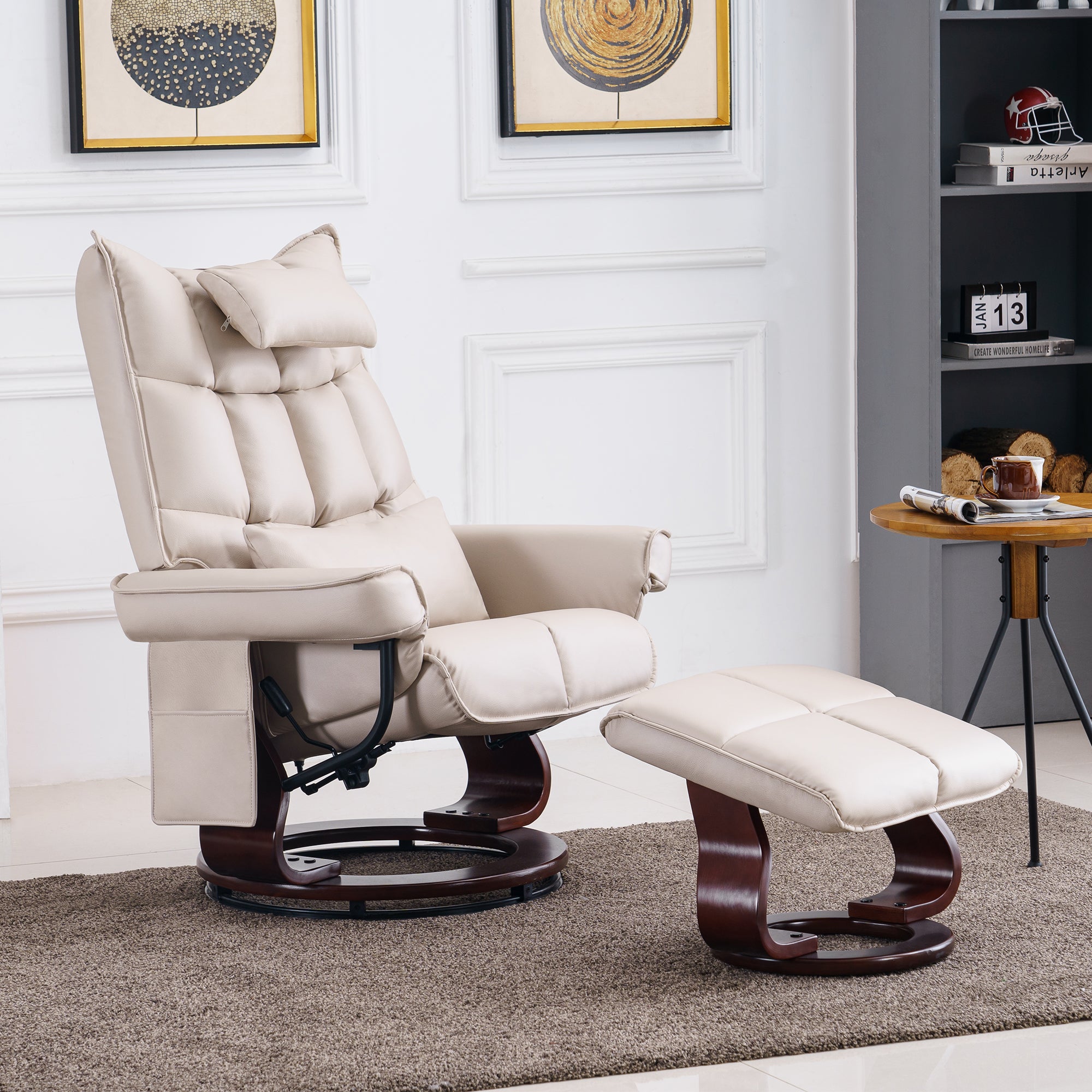 Fauteuil relax MCombo avec repose-pieds 9076, pivotant et inclinable, fauteuil TV moderne pour salon, avec coussin et poche latérale, microfibre/tissu, 140 x 92 x 111 cm