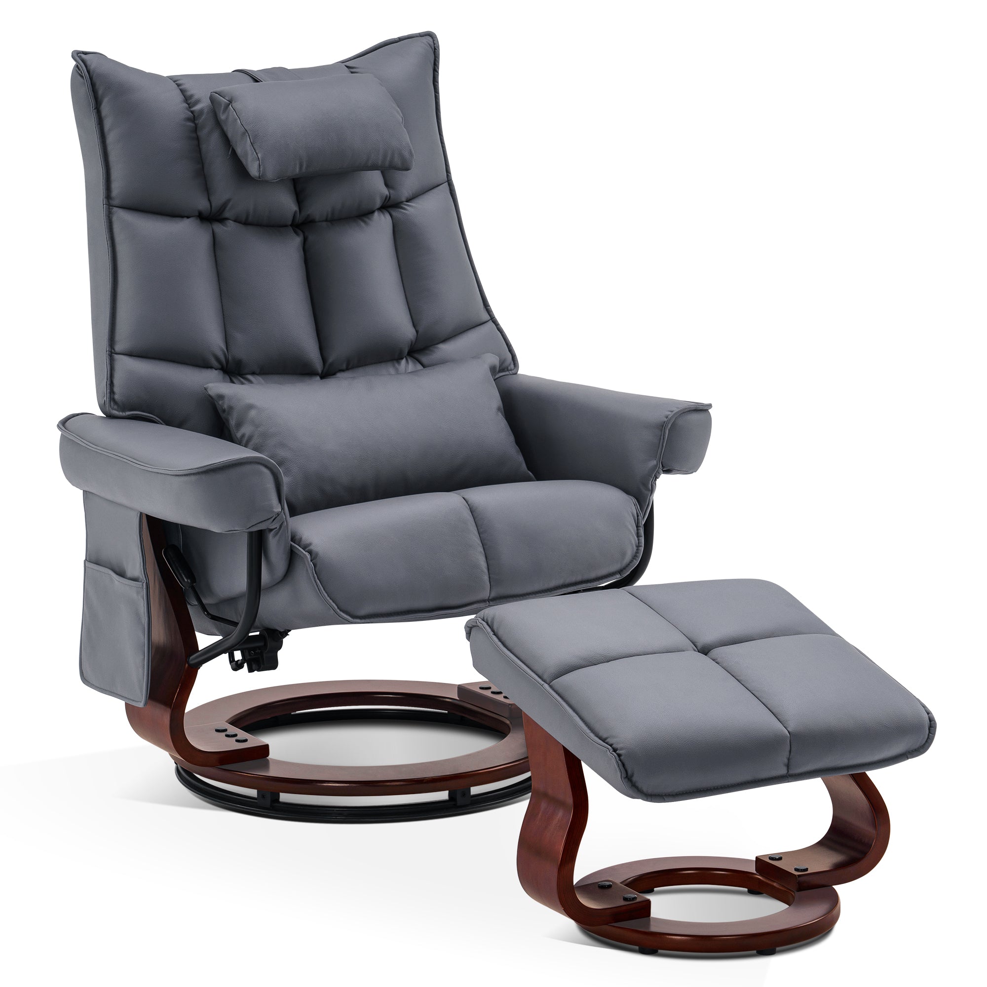 MCombo Relaxfauteuil met Hocker 9076, Draaiende fauteuil met ligfunctie, Moderne TV-fauteuil voor de woonkamer, met kussen en zijzak, Microvezel/Stof, 140 x 92 x 111 cm