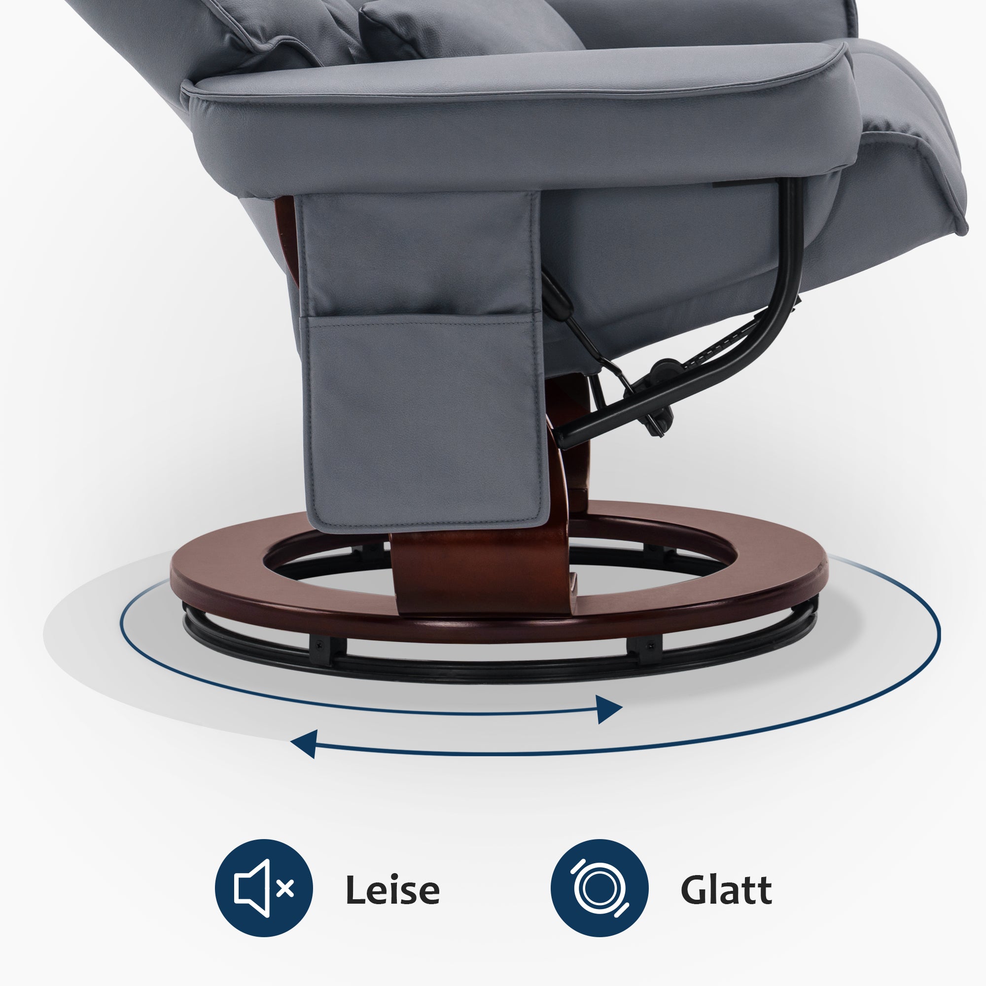 MCombo Relaxfauteuil met Hocker 9076, Draaiende fauteuil met ligfunctie, Moderne TV-fauteuil voor de woonkamer, met kussen en zijzak, Microvezel/Stof, 140 x 92 x 111 cm