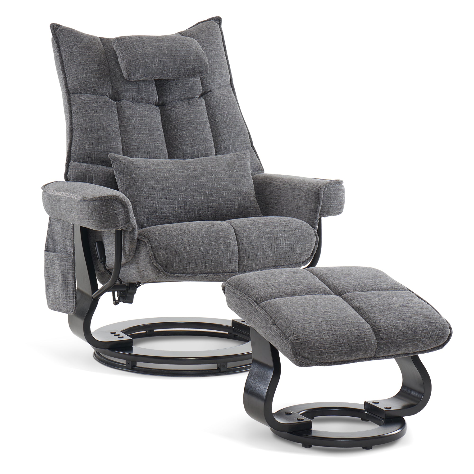 MCombo Relaxfauteuil met Hocker 9076, Draaiende fauteuil met ligfunctie, Moderne TV-fauteuil voor de woonkamer, met kussen en zijzak, Microvezel/Stof, 140 x 92 x 111 cm