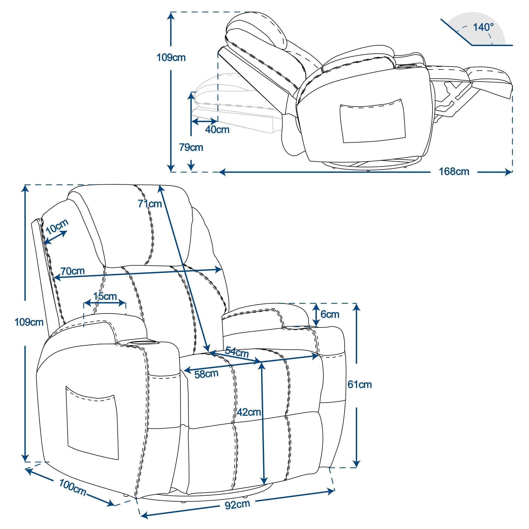 MCombo Poltrona massaggiante, poltrona TV, reclinabile 7020, con riscaldamento, girevole a 360°, funzione dondolo, regolabile manualmente (ecopelle nera/tessuto grigio/microfibra grigio scuro)