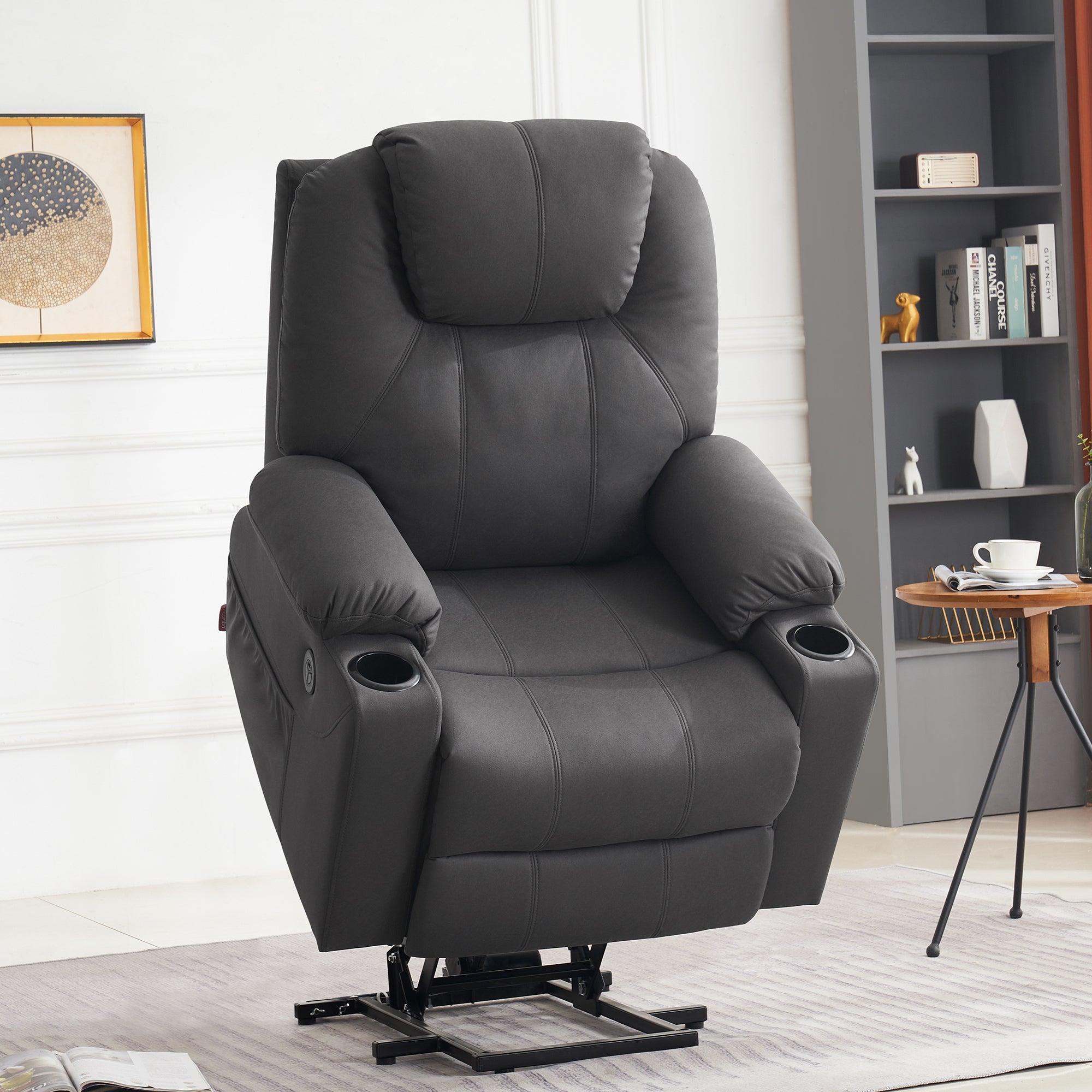 MCombo Poltrona TV elettrica reclinabile con sollevamento assistito, reclinabile fino a 140°, poltrona massaggiante con funzione riscaldante, regolabile tramite pulsanti e telecomando, con porta USB, 7040