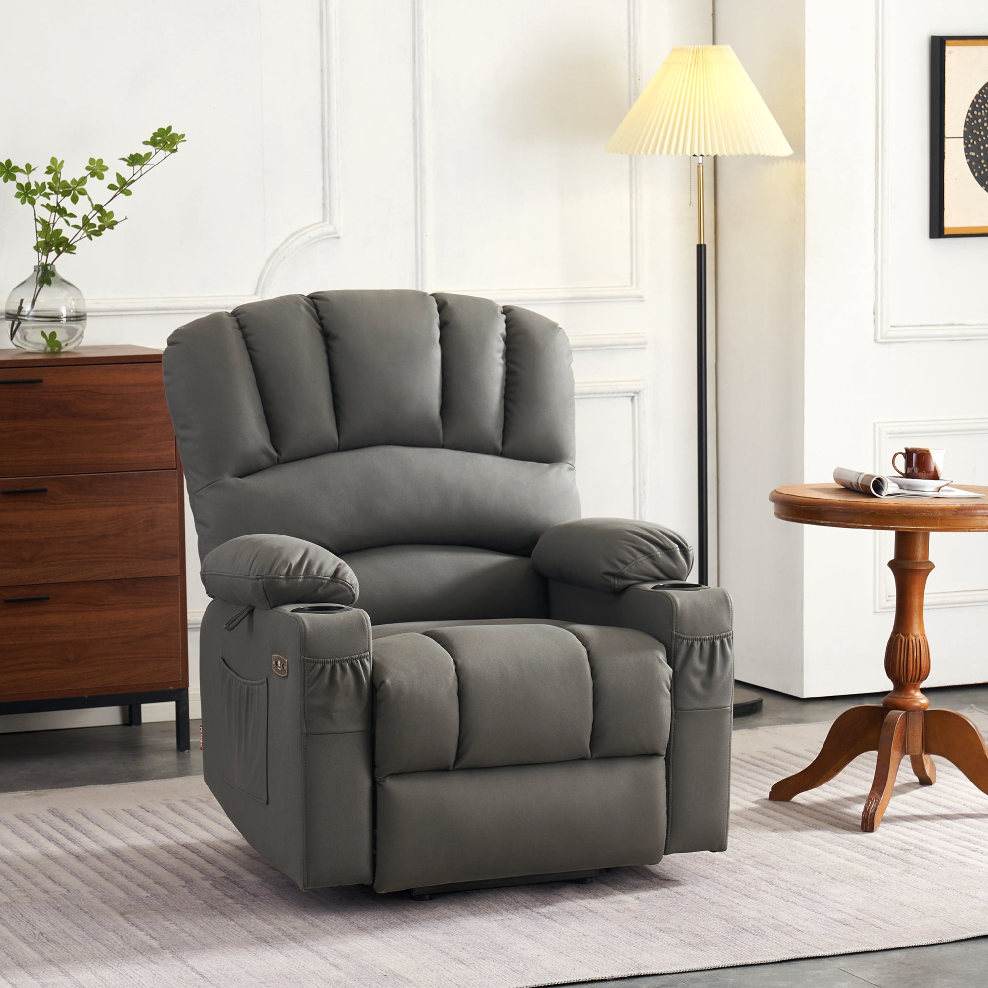 MCombo Poltrona relax con sollevamento assistito e funzione reclinabile 7102, poltrona TV regolabile elettricamente, poltrona TV con funzione massaggio e riscaldamento, per soggiorni per anziani, USB