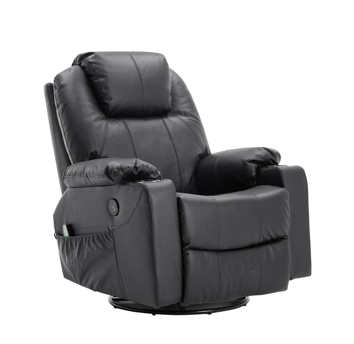 MCombo Poltrona relax con massaggio – Girevole e a dondolo, regolazione manuale, vera pelle – 7050