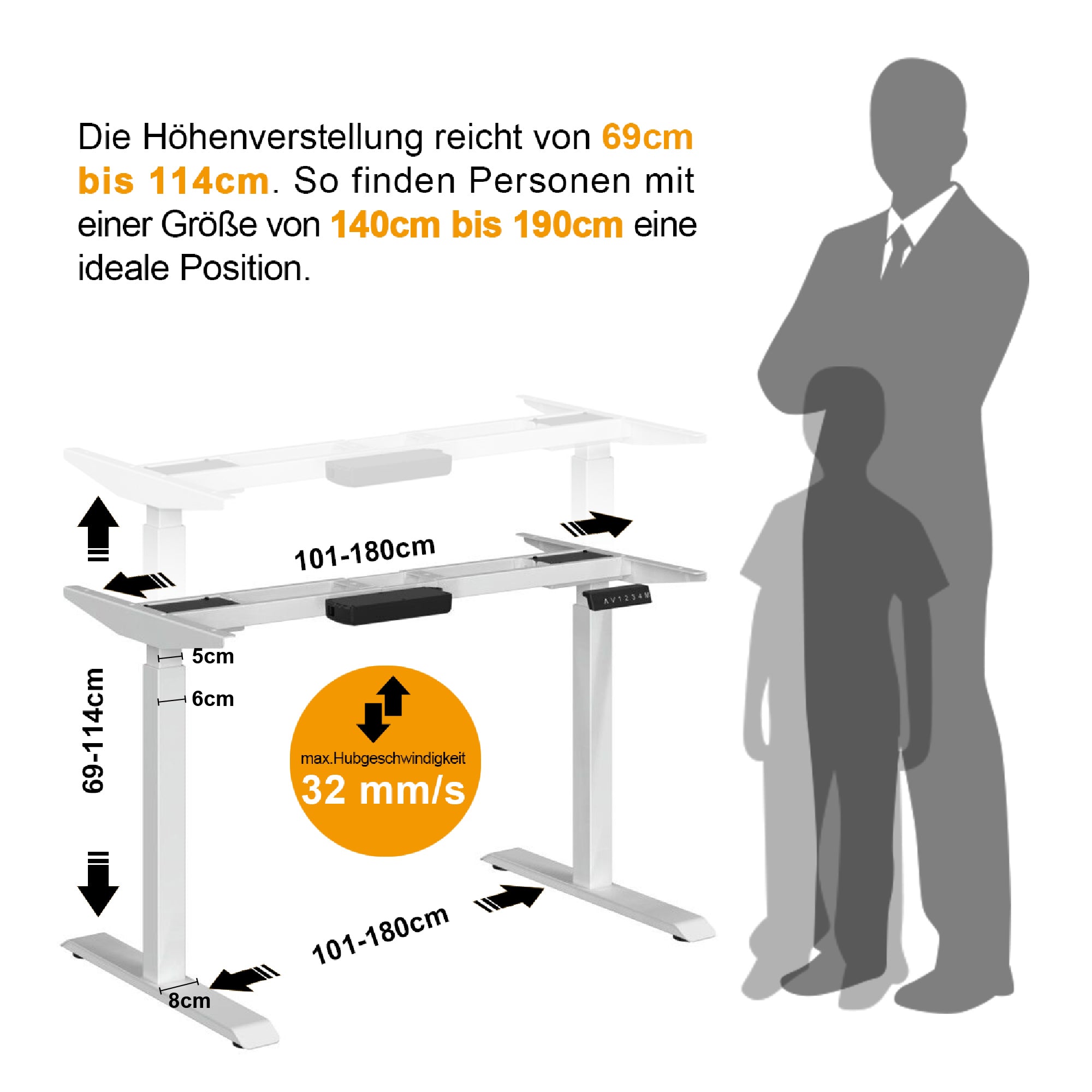 MCombo Elektrisch verstelbaar bureau onderstel Sta-zit tafels 2 motoren 0202W