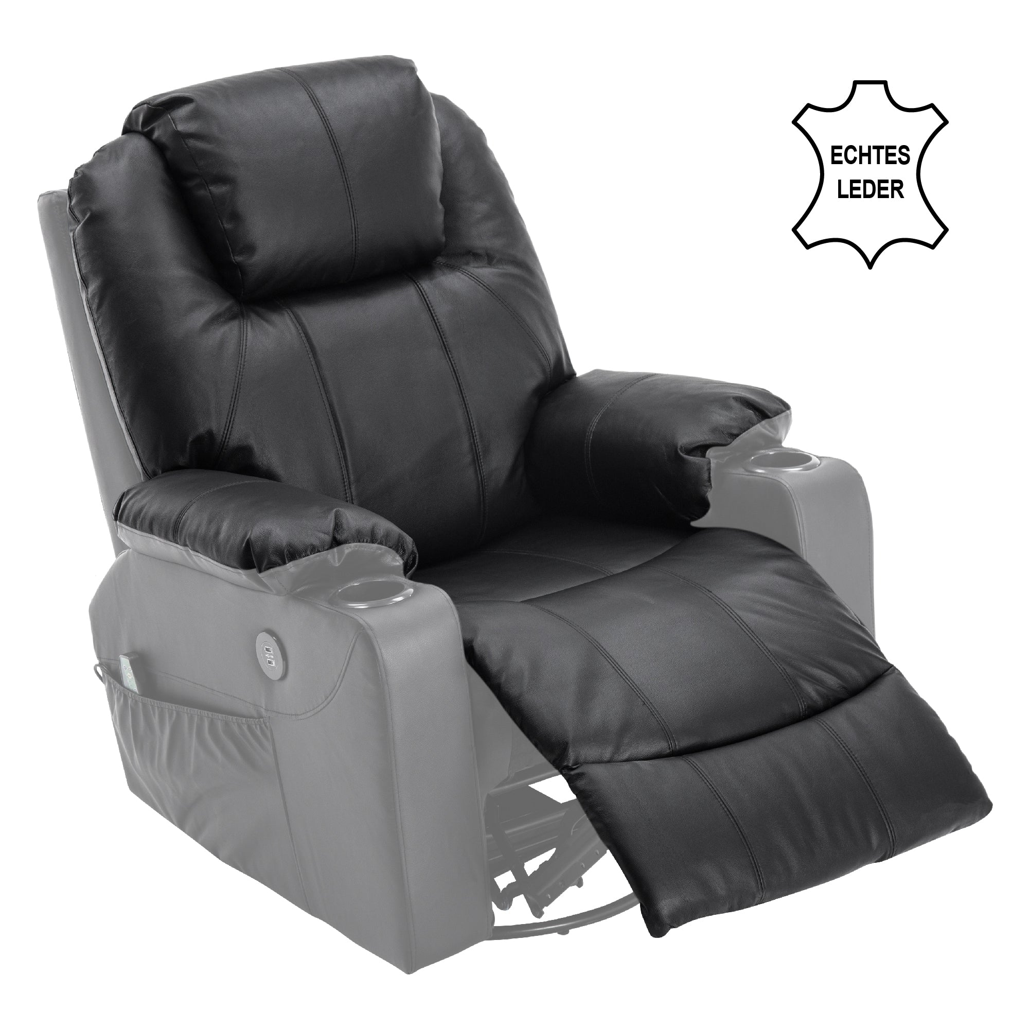 MCombo Poltrona relax con massaggio – Girevole e a dondolo, regolazione manuale, vera pelle – 7050