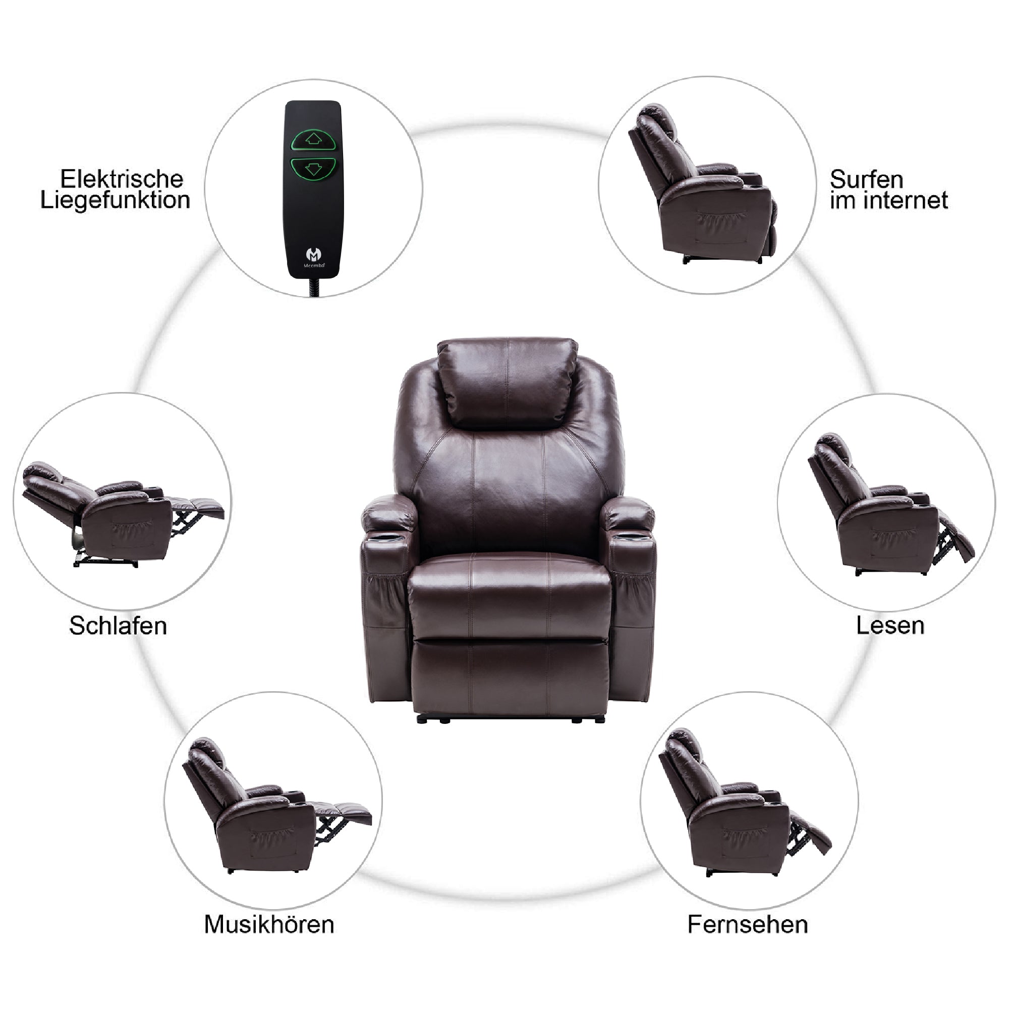 MCombo Poltrona relax elettrica, poltrona massaggiante, poltrona TV, funzione reclinabile, vibrazione, riscaldamento 7061