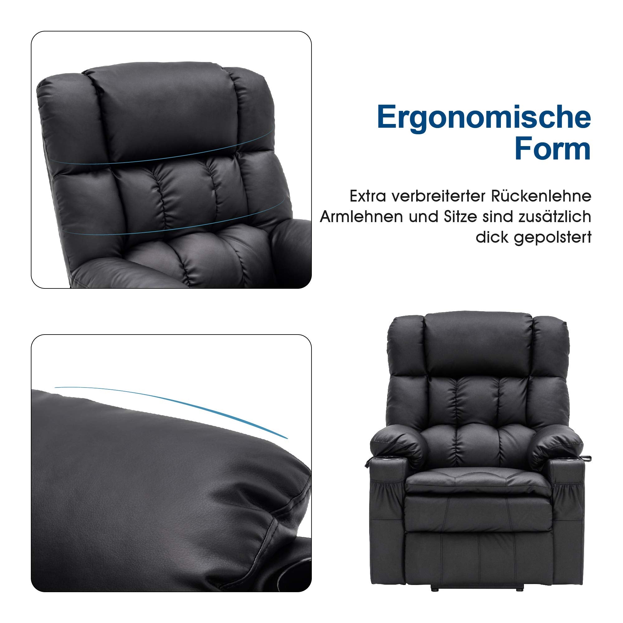 MCombo Poltrona relax elettrica a 3 motori con sistema di sollevamento assistito; schienale, poggiatesta e poggiapiedi regolabili in modo indipendente; inclinazione fino a 165°; cuscino della seduta in schiuma ad alta densità 35D (Modello 7546)