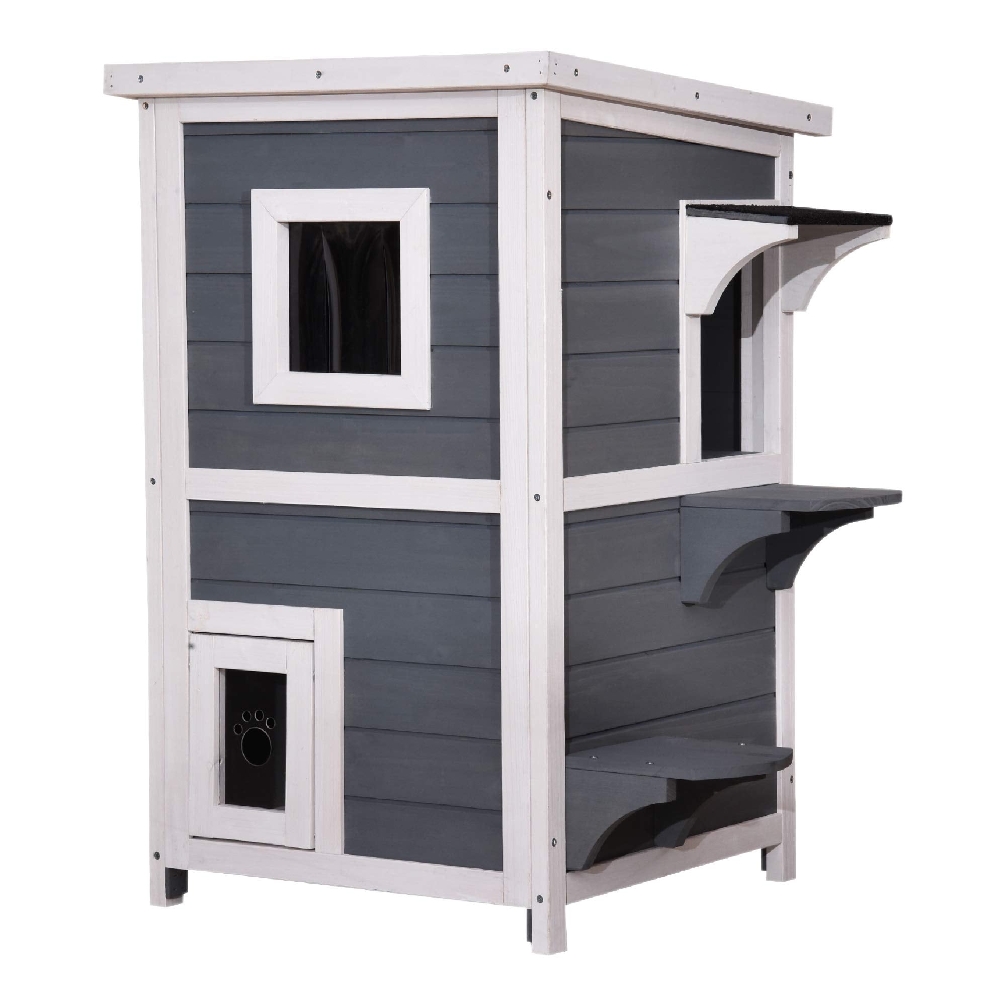 Lovupet kattenhuis kattenvilla kattenhut 2 verdiepingen weerbestendig 0508EY