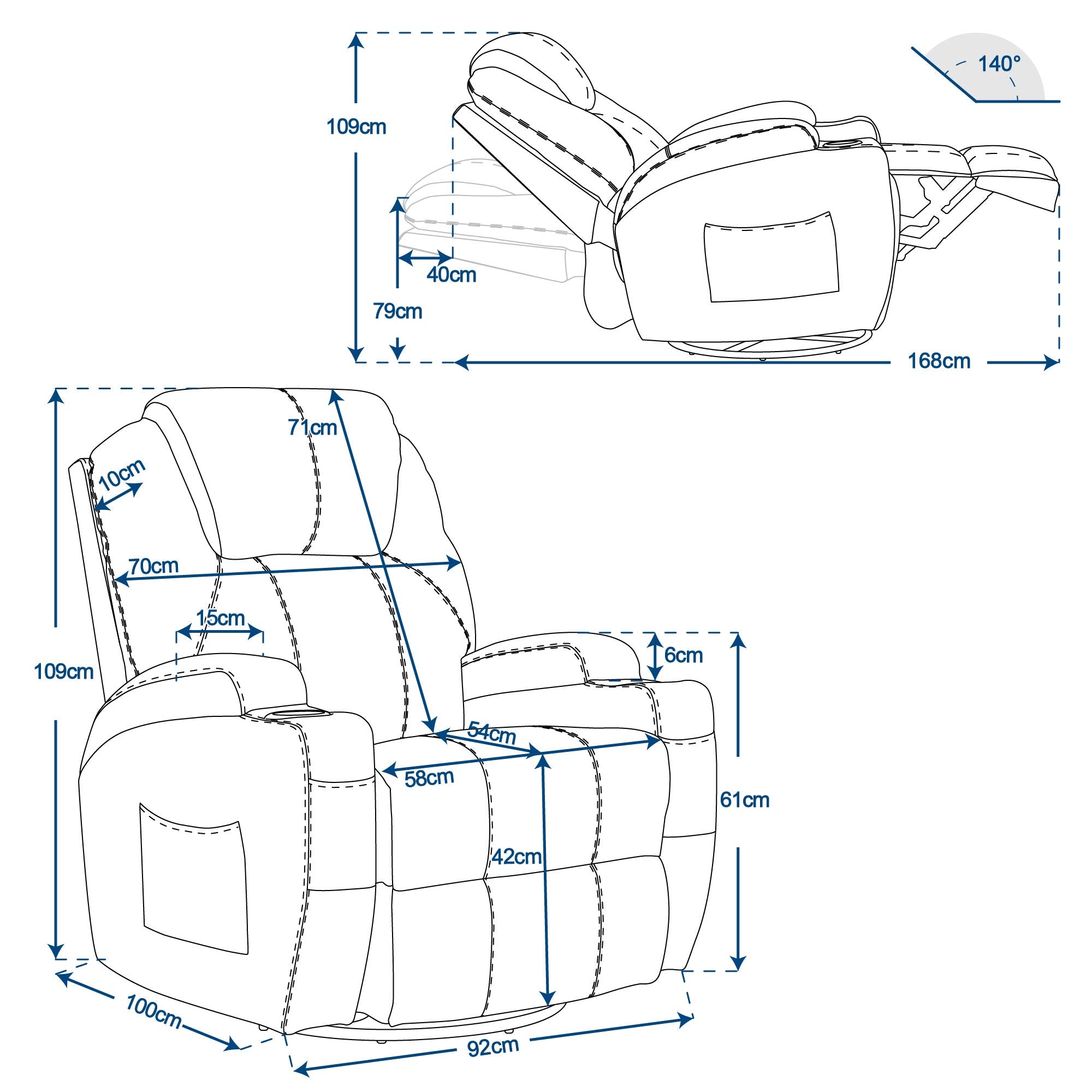 MCombo Poltrona massaggiante, poltrona TV, reclinabile 7020, con riscaldamento, girevole a 360°, funzione dondolo, regolabile manualmente (ecopelle nera/tessuto grigio/microfibra grigio scuro)