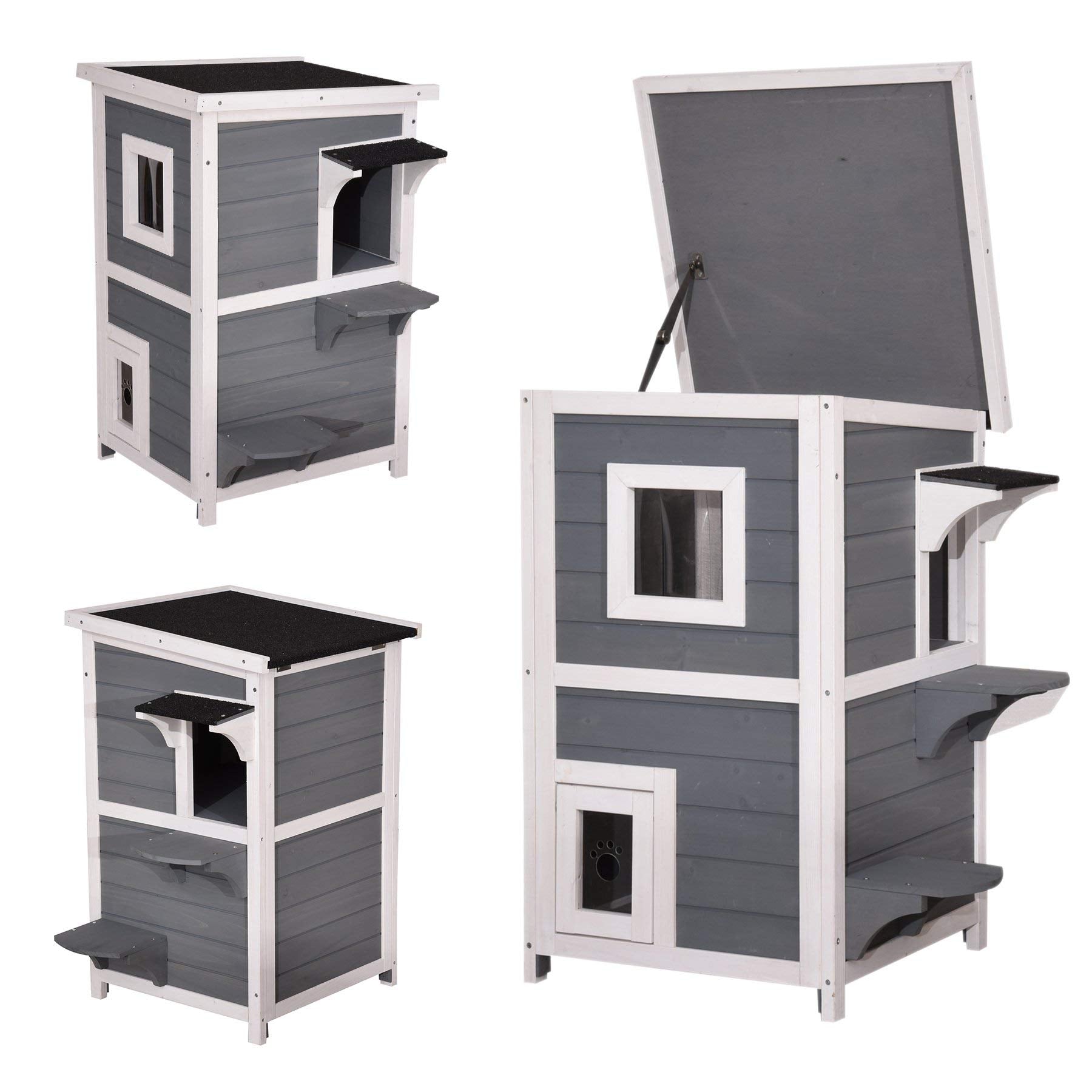 Lovupet kattenhuis kattenvilla kattenhut 2 verdiepingen weerbestendig 0508EY