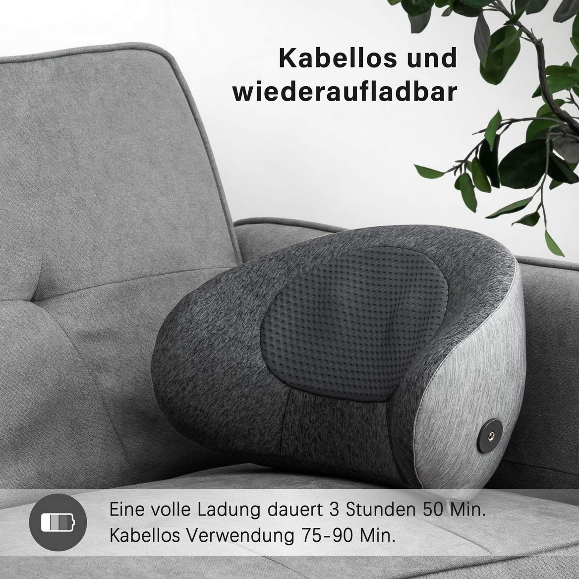 MCombo Cuscino massaggiante Shiatsu / Supporto lombare (a forma di C / stile cuscino cervicale) – Massaggiatore ergonomico, portatile, senza fili e ricaricabile con funzione riscaldante; ideale per home office, ufficio e guida (Modello B709)