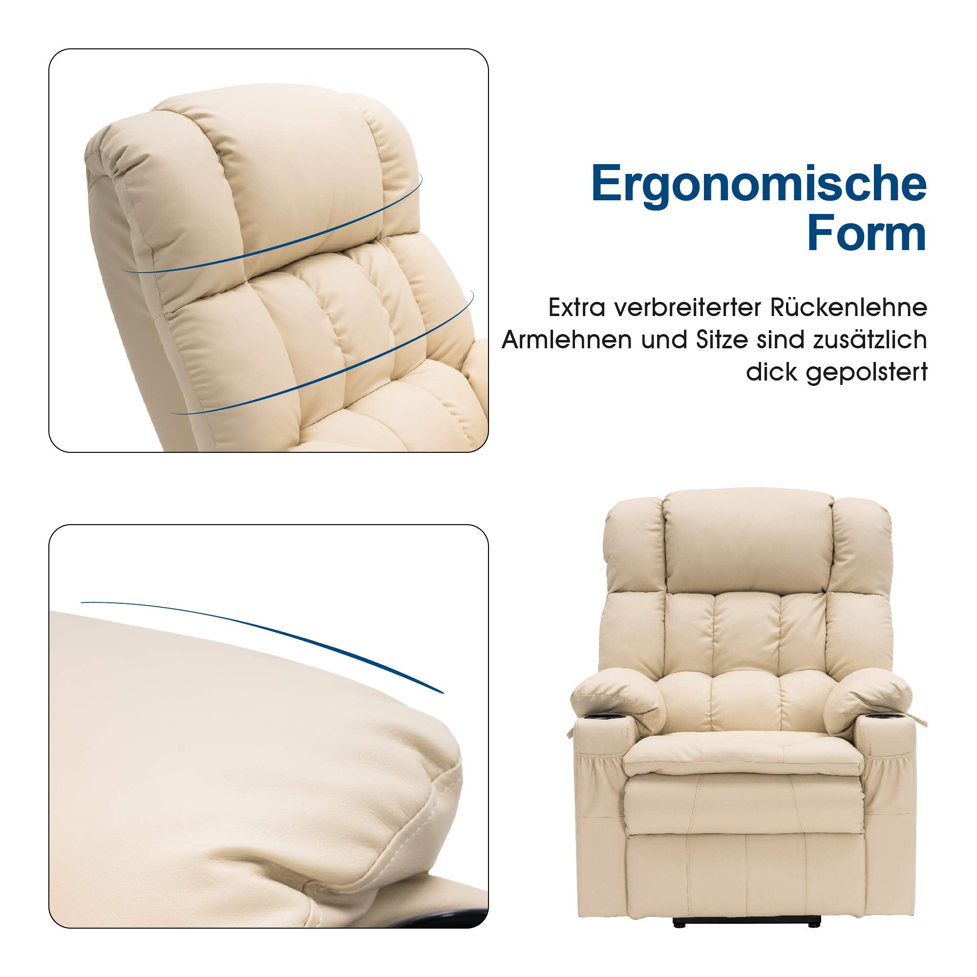 MCombo Poltrona relax elettrica a 3 motori con sistema di sollevamento assistito; schienale, poggiatesta e poggiapiedi regolabili in modo indipendente; inclinazione fino a 165°; cuscino della seduta in schiuma ad alta densità 35D (Modello 7546)