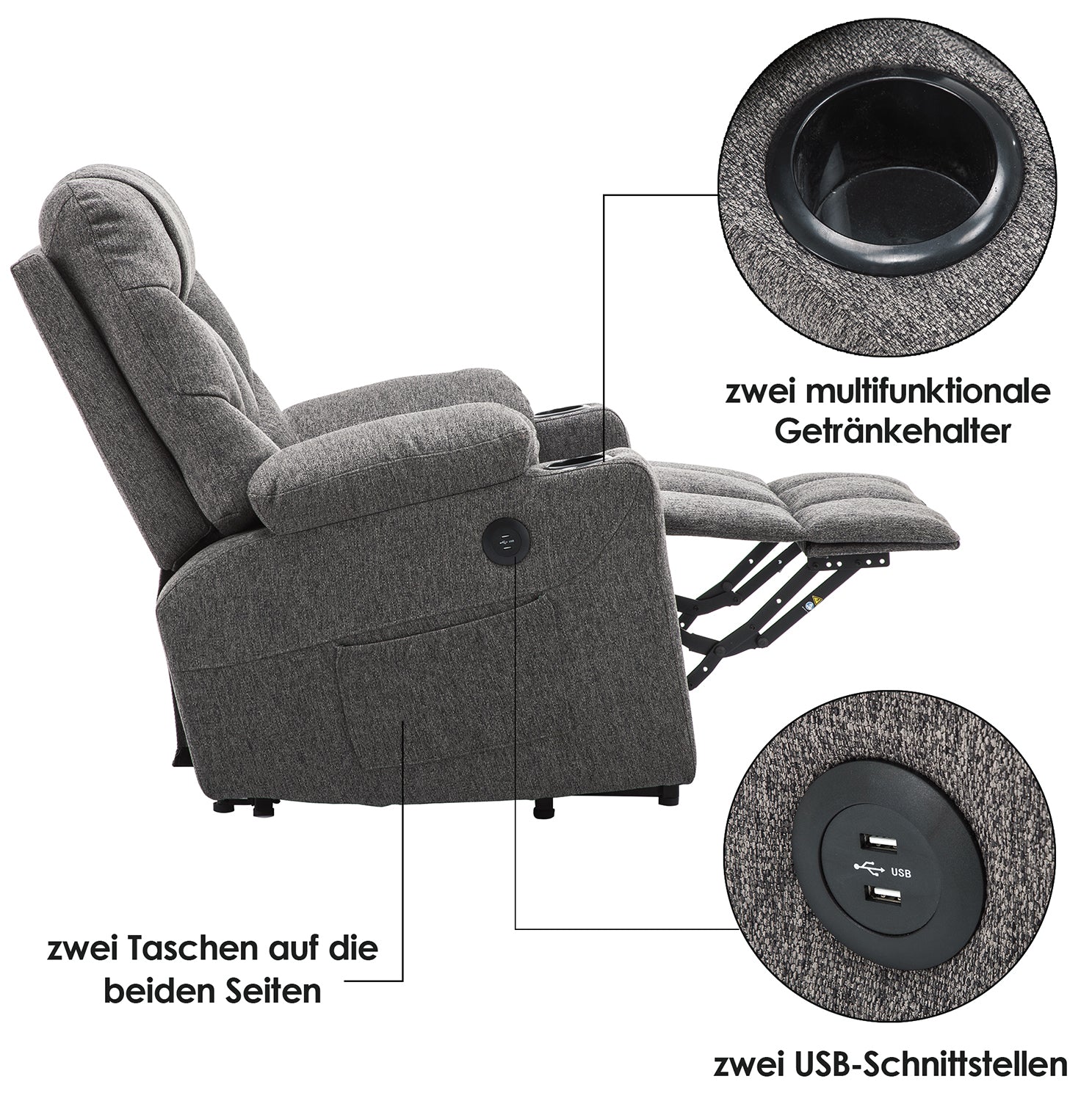 MCombo Poltrona reclinabile elettrica per TV con sollevamento assistito, poltrona reclinabile con sollevamento assistito, poltrona reclinabile per TV con funzione reclinabile fino a 140°, poltrona per anziani per soggiorno, con USB 7286