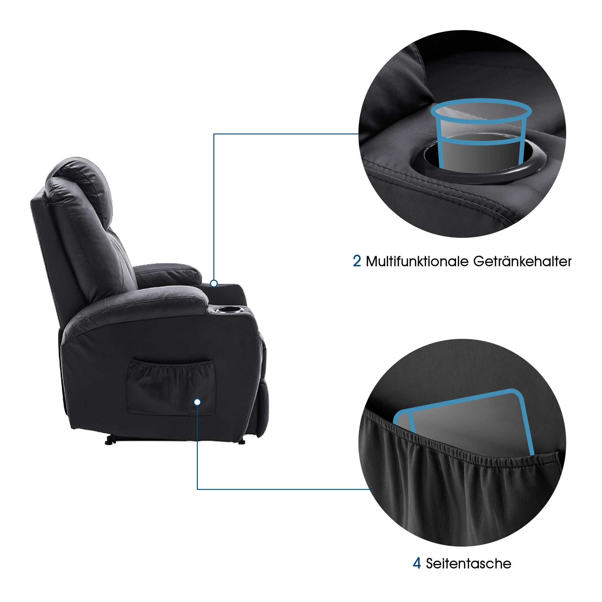 MCombo Poltrona relax elettrica, poltrona massaggiante, poltrona TV, funzione reclinabile, vibrazione, riscaldamento 7061