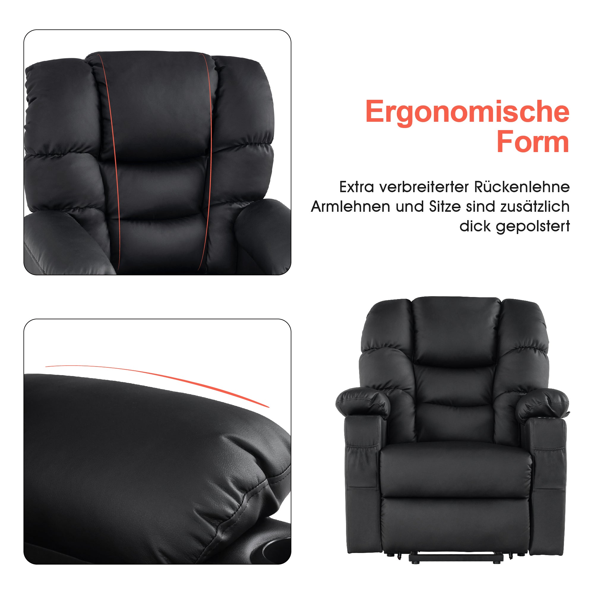 MCombo Poltrona relax elettrica con funzione di sollevamento 7550, dotata di 3 motori a regolazione indipendente, inclinazione fino a 170°, poggiapiedi esteso e porta USB; ideale per il soggiorno di anziani.