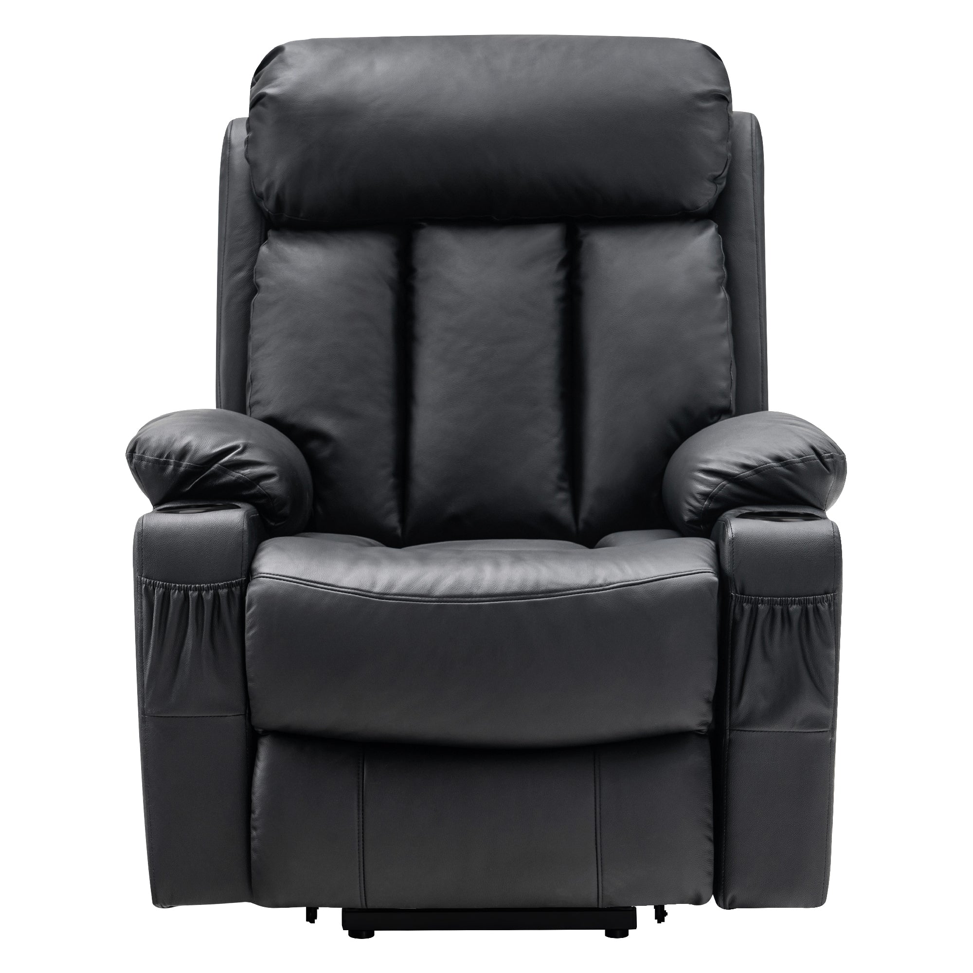 M MCombo Relaxsessel met opstaahulp & ligfunctie 7190, elektrisch verstelbare fauteuil, voor senioren woonkamer, USB, (Zwart-kunstleer / Donkergrijs-stof)