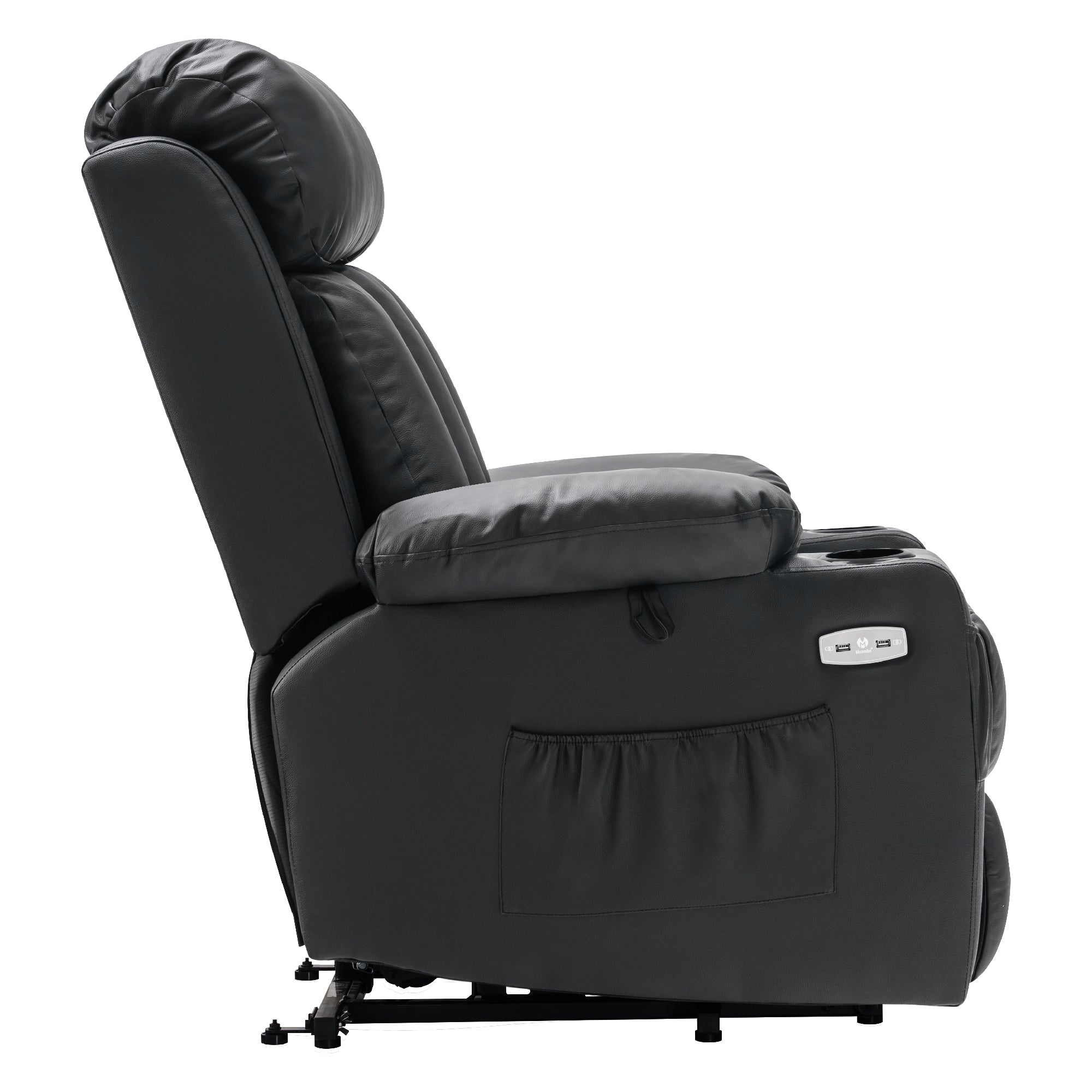 M MCombo Relaxsessel met opstaahulp & ligfunctie 7190, elektrisch verstelbare fauteuil, voor senioren woonkamer, USB, (Zwart-kunstleer / Donkergrijs-stof)