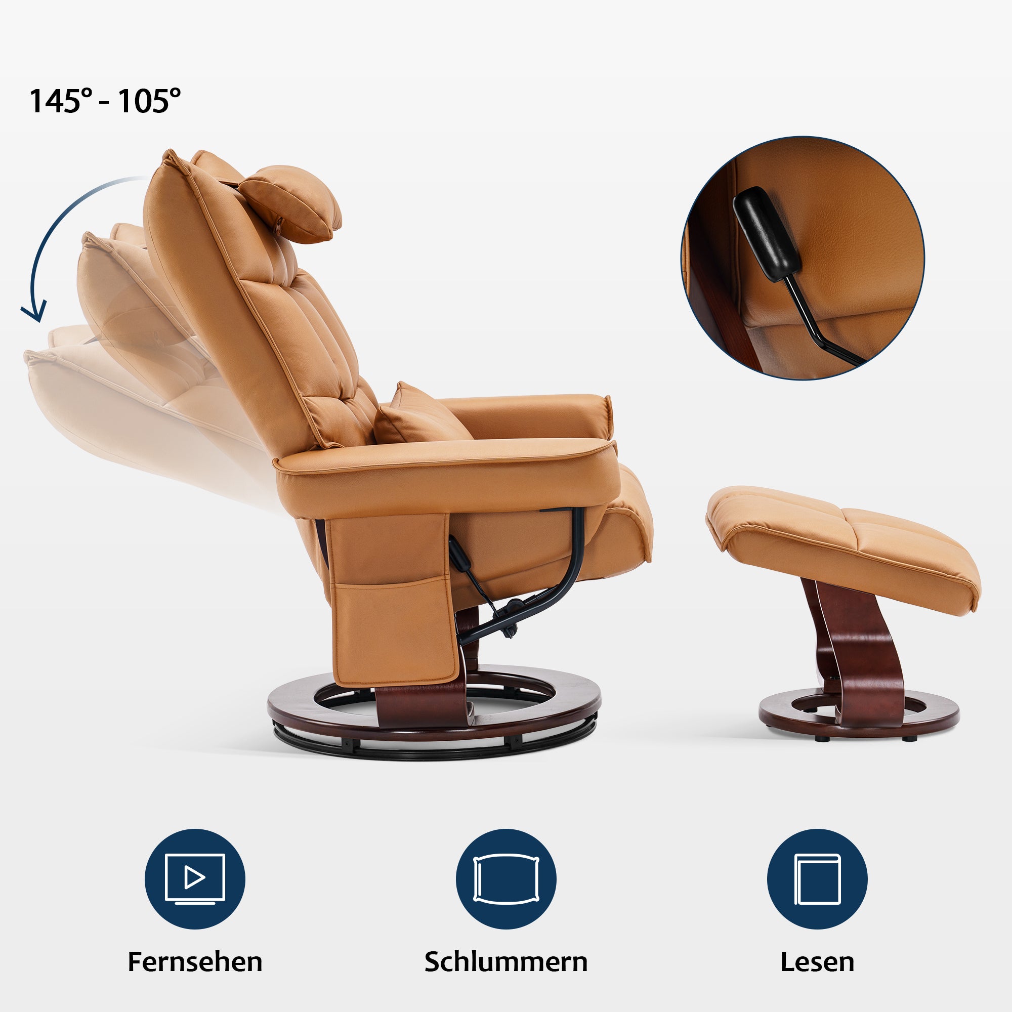 Fauteuil relax MCombo avec repose-pieds 9076, pivotant et inclinable, fauteuil TV moderne pour salon, avec coussin et poche latérale, microfibre/tissu, 140 x 92 x 111 cm