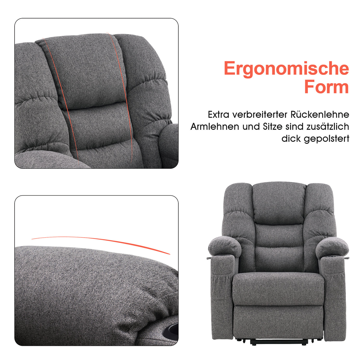 MCombo Poltrona relax elettrica con funzione di sollevamento 7550, dotata di 3 motori a regolazione indipendente, inclinazione fino a 170°, poggiapiedi esteso e porta USB; ideale per il soggiorno di anziani.