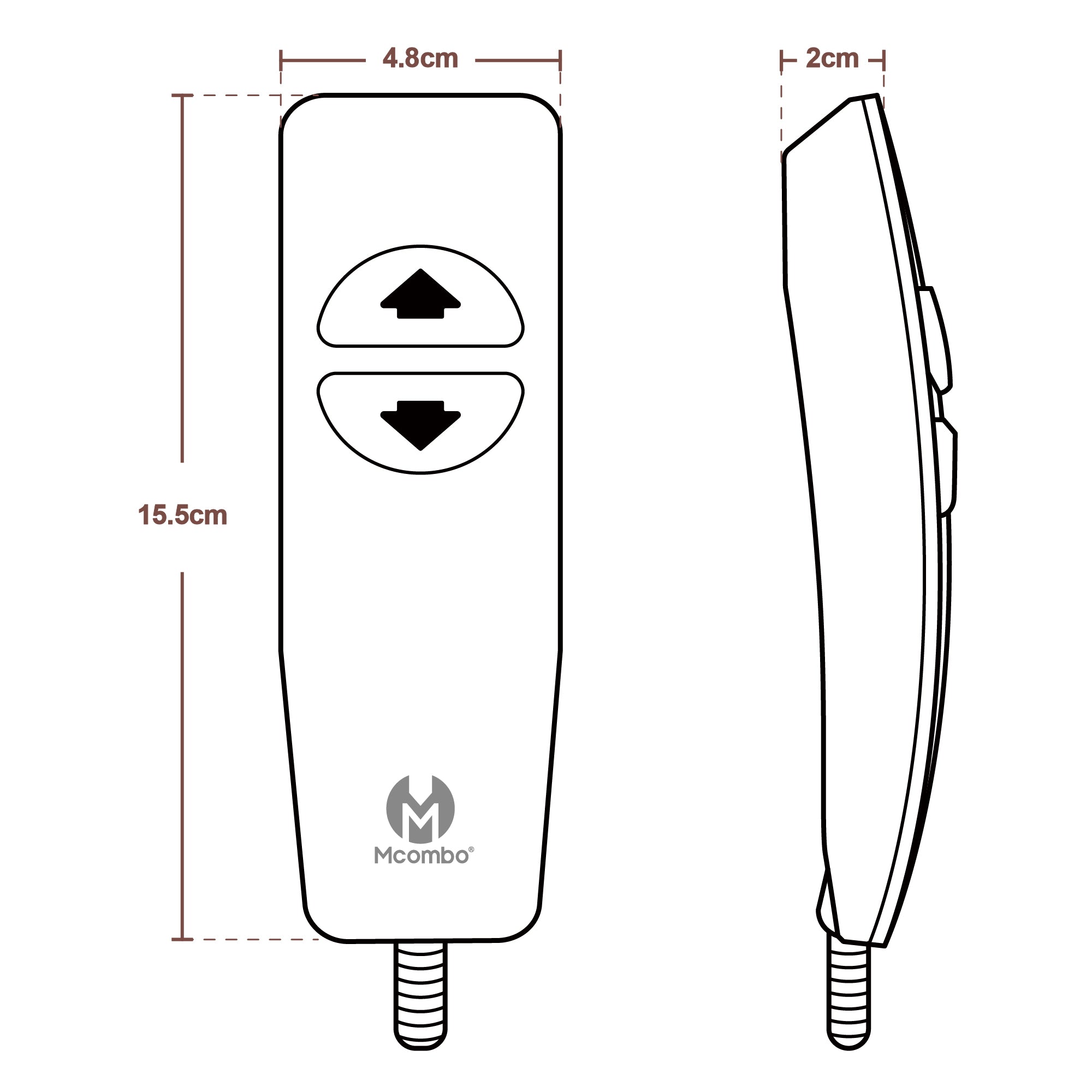 MCombo Telecomando di ricambio per poltrone reclinabili 7040/7288/7286/7299/7190/7061/7070, con connettore a 5 pin, 2 pulsanti LED, nero, 15,5 × 4,8 × 2 cm