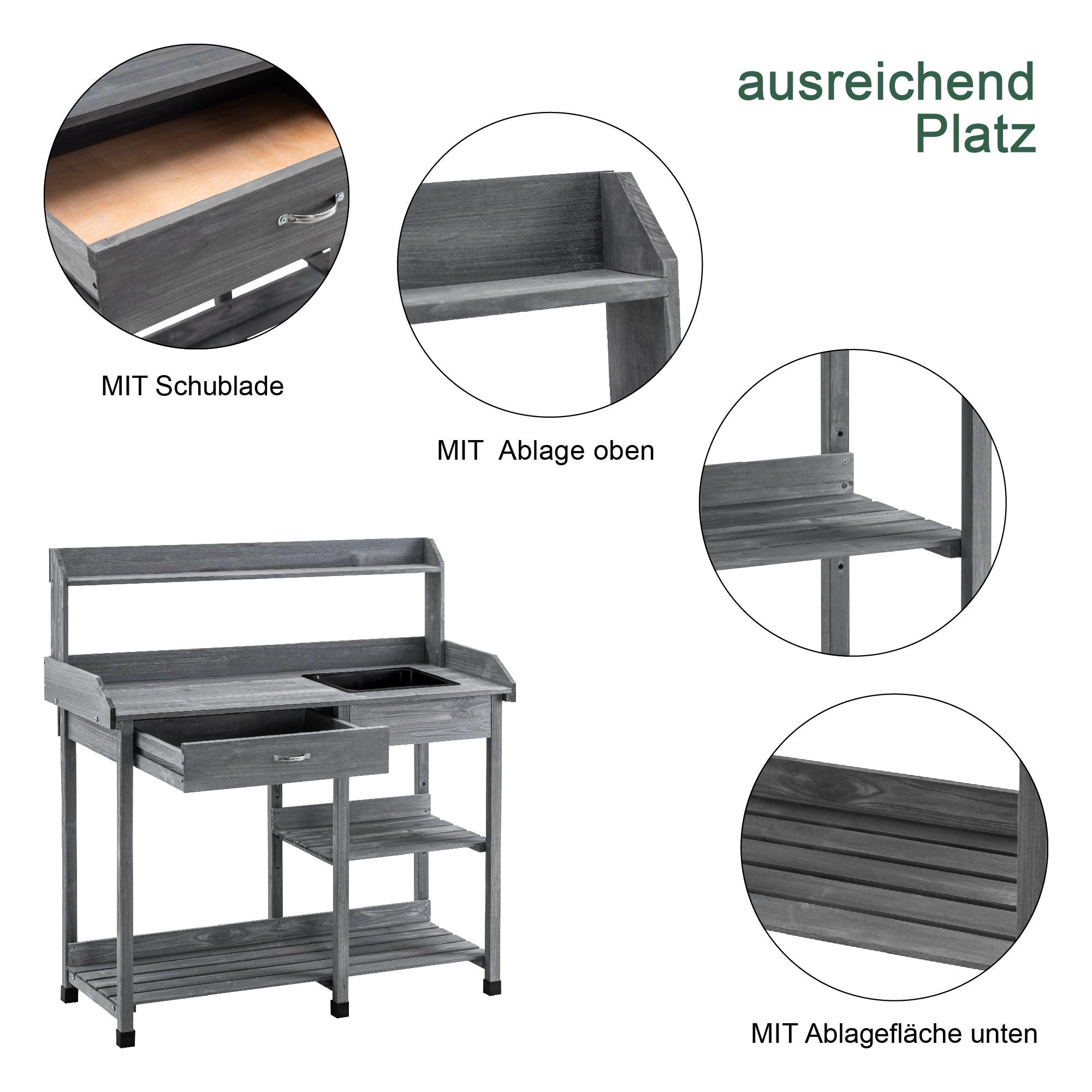 MCombo Planten tafel Tuin tafel Bloem tafel met Wasbak Opbergruimte Hout 0458