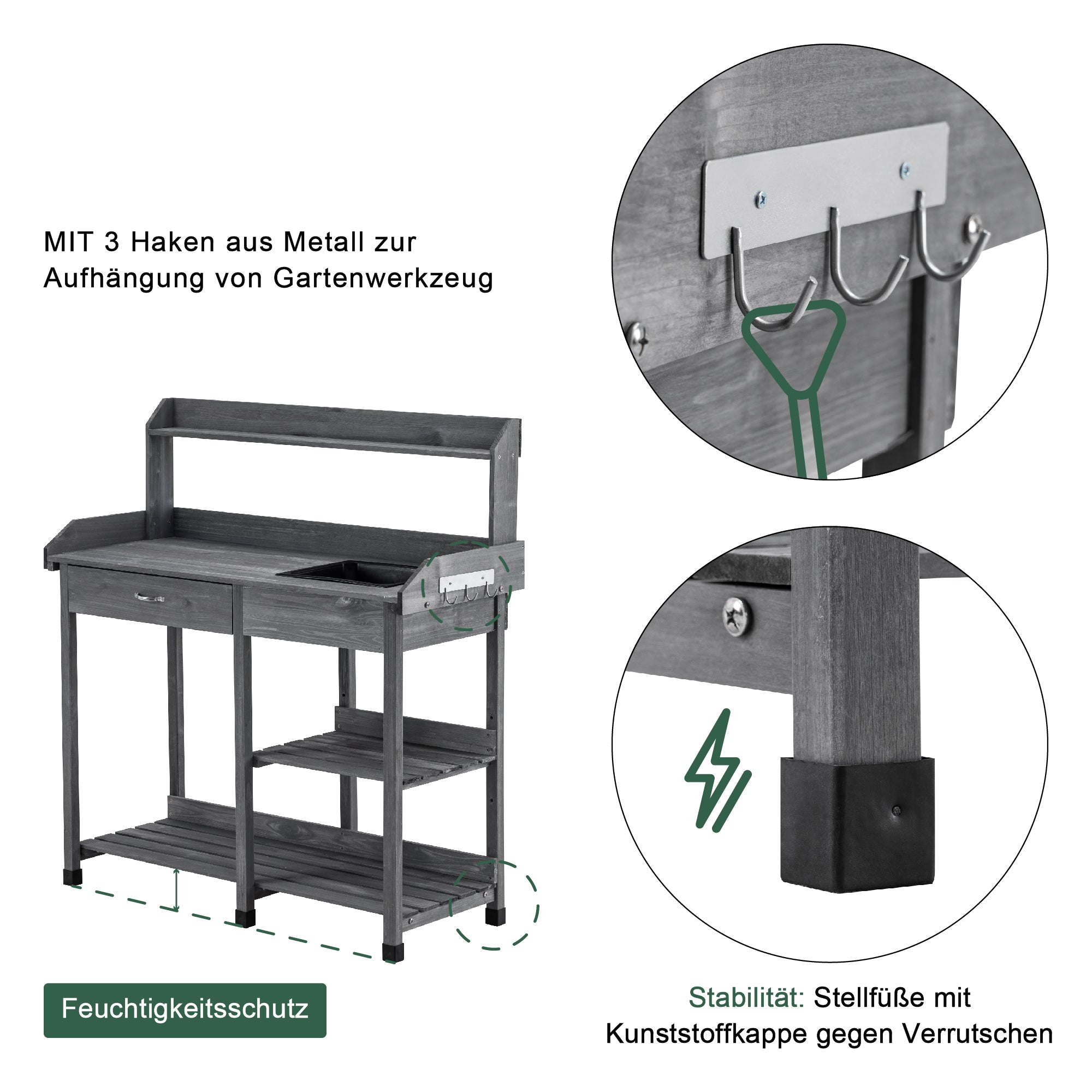 MCombo Planten tafel Tuin tafel Bloem tafel met Wasbak Opbergruimte Hout 0458