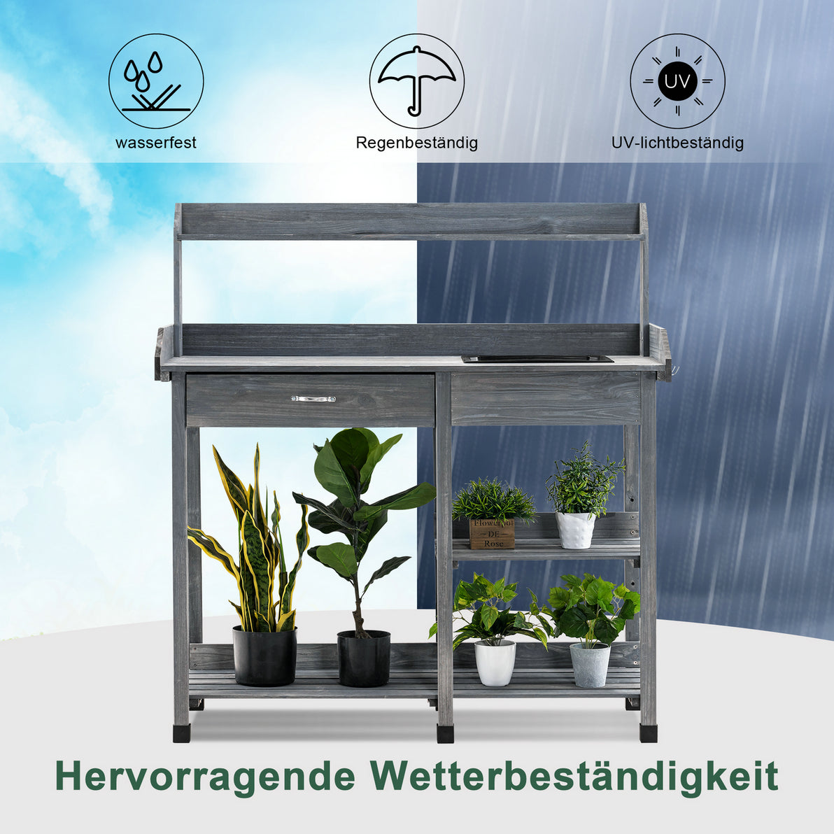 MCombo Planten tafel Tuin tafel Bloem tafel met Wasbak Opbergruimte Hout 0458