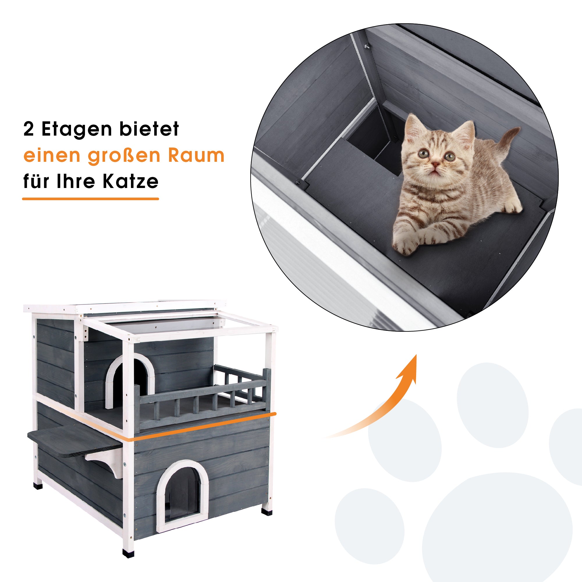 Lovupet kattenhuis kattenvilla kattenhut 2 verdiepingen met terrasdak 0509EY