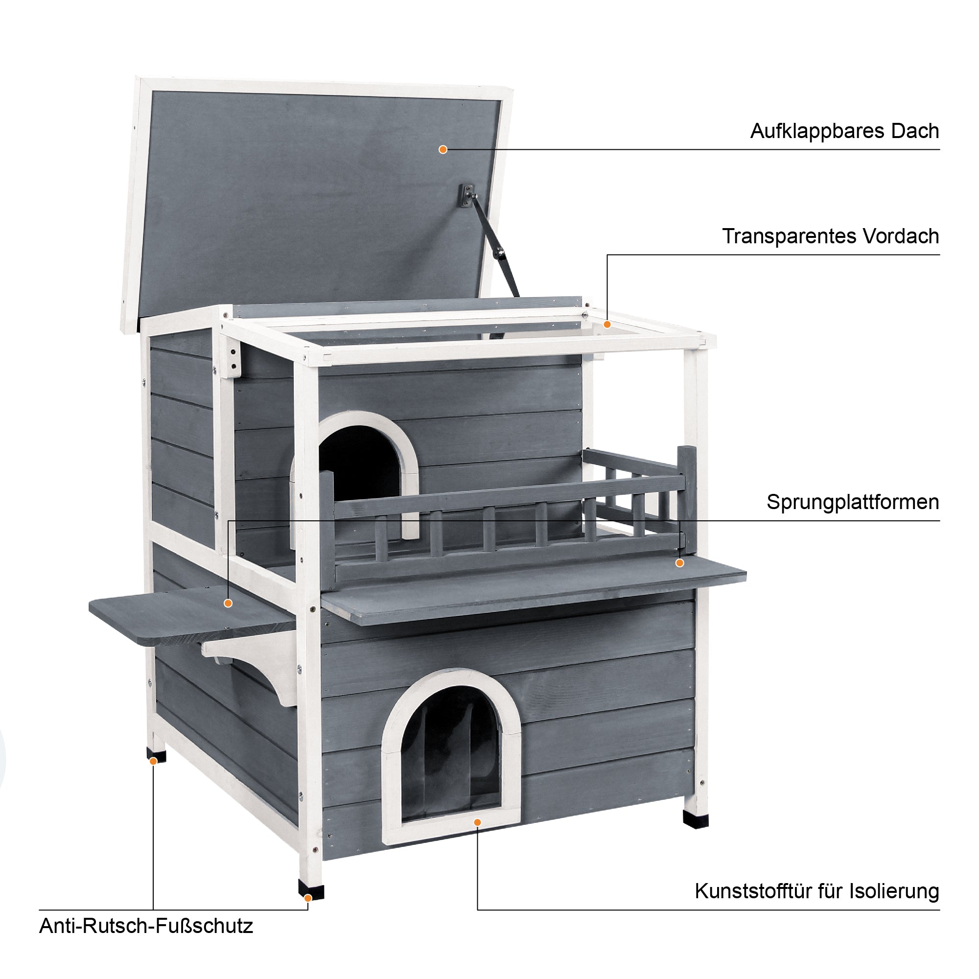 Lovupet kattenhuis kattenvilla kattenhut 2 verdiepingen met terrasdak 0509EY