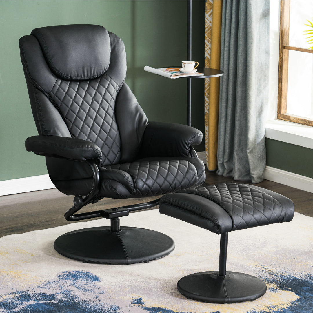 MCombo Poltrona relax, poltrona TV, poltrona girevole con poggiapiedi, girevole a 360°, con tasca laterale, rivestimento in similpelle, motivo a quadri 9022