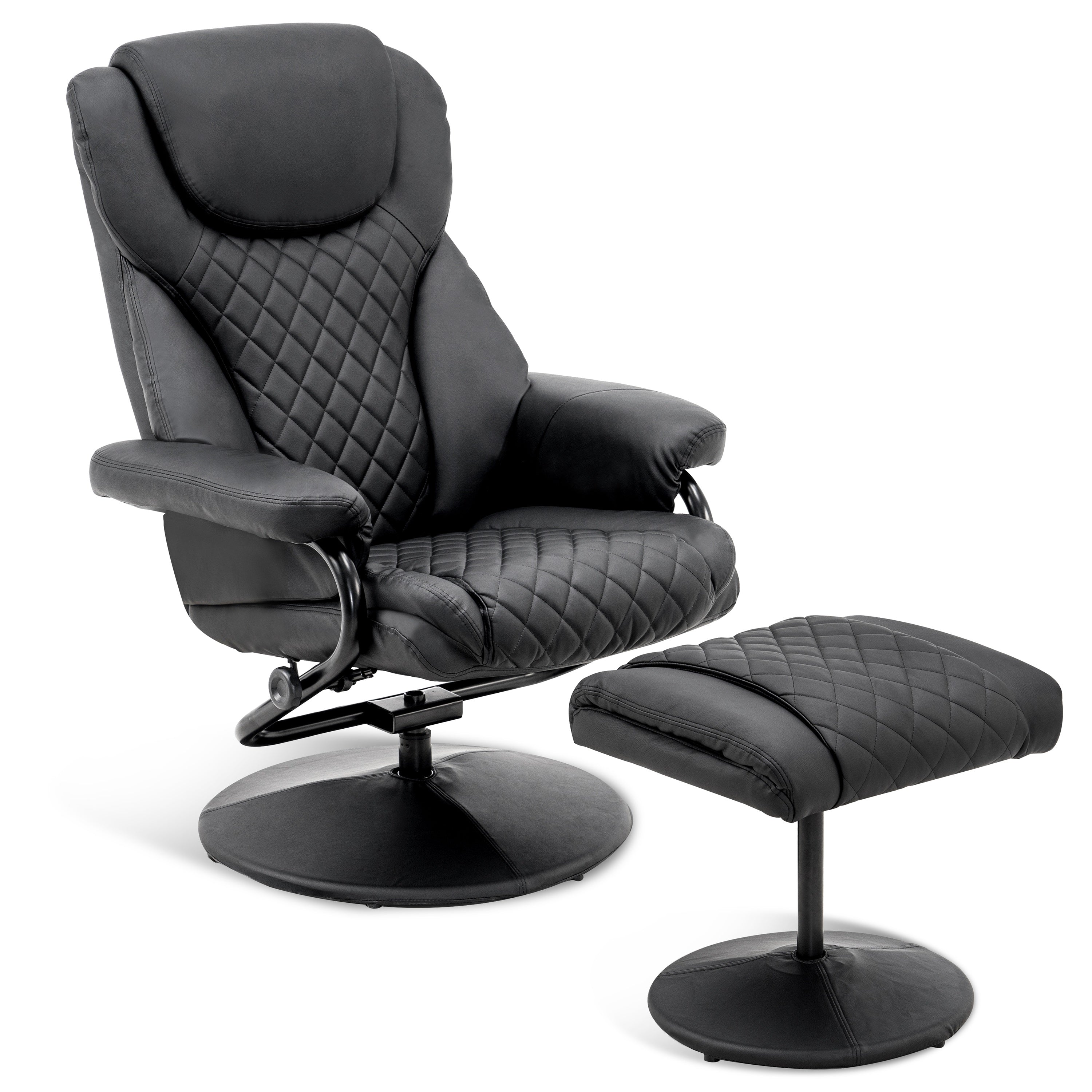 MCombo Poltrona relax, poltrona TV, poltrona girevole con poggiapiedi, girevole a 360°, con tasca laterale, rivestimento in similpelle, motivo a quadri 9022